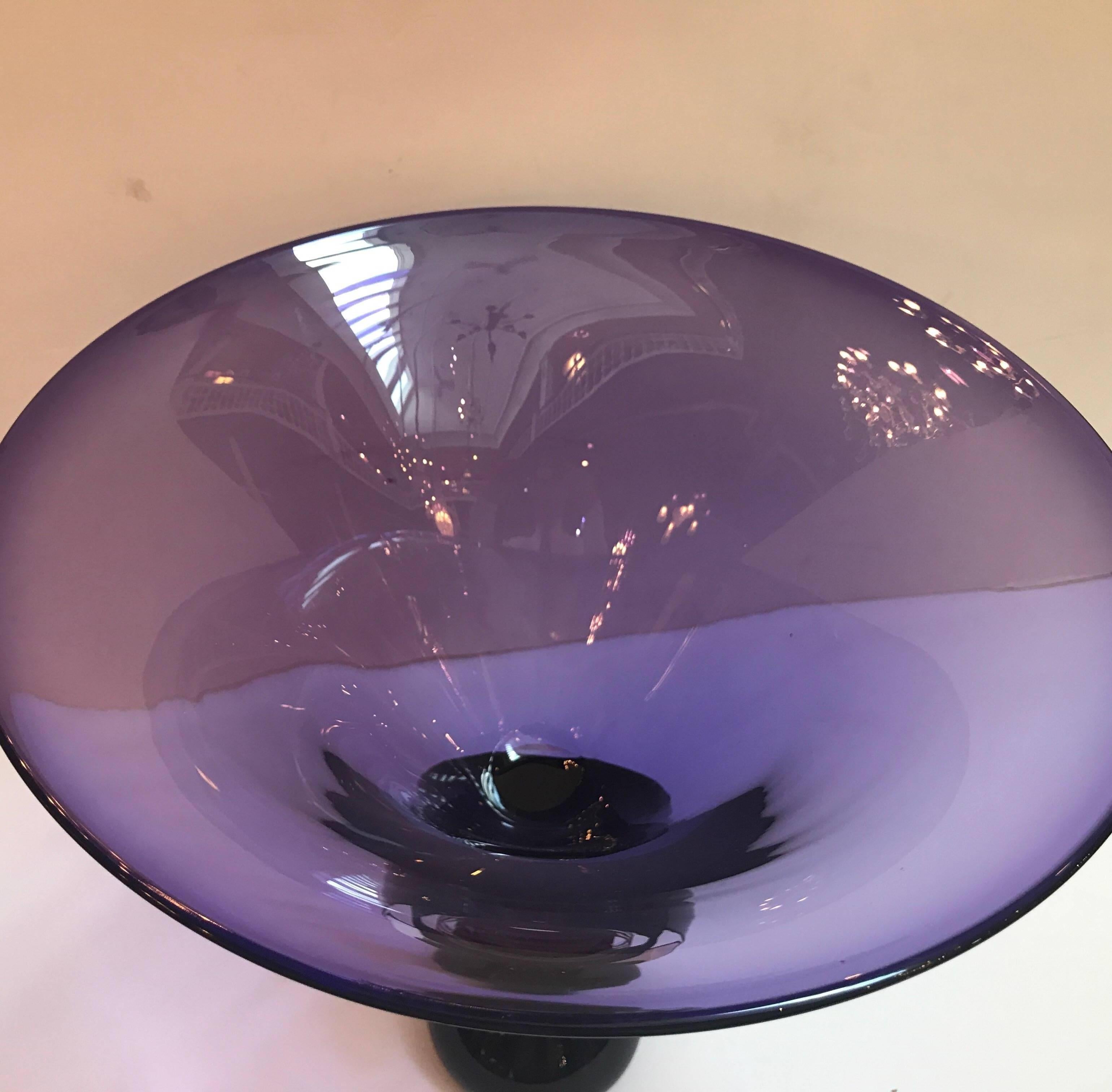 Modern Art Italian Glass Amethyst Pedestal Bowl