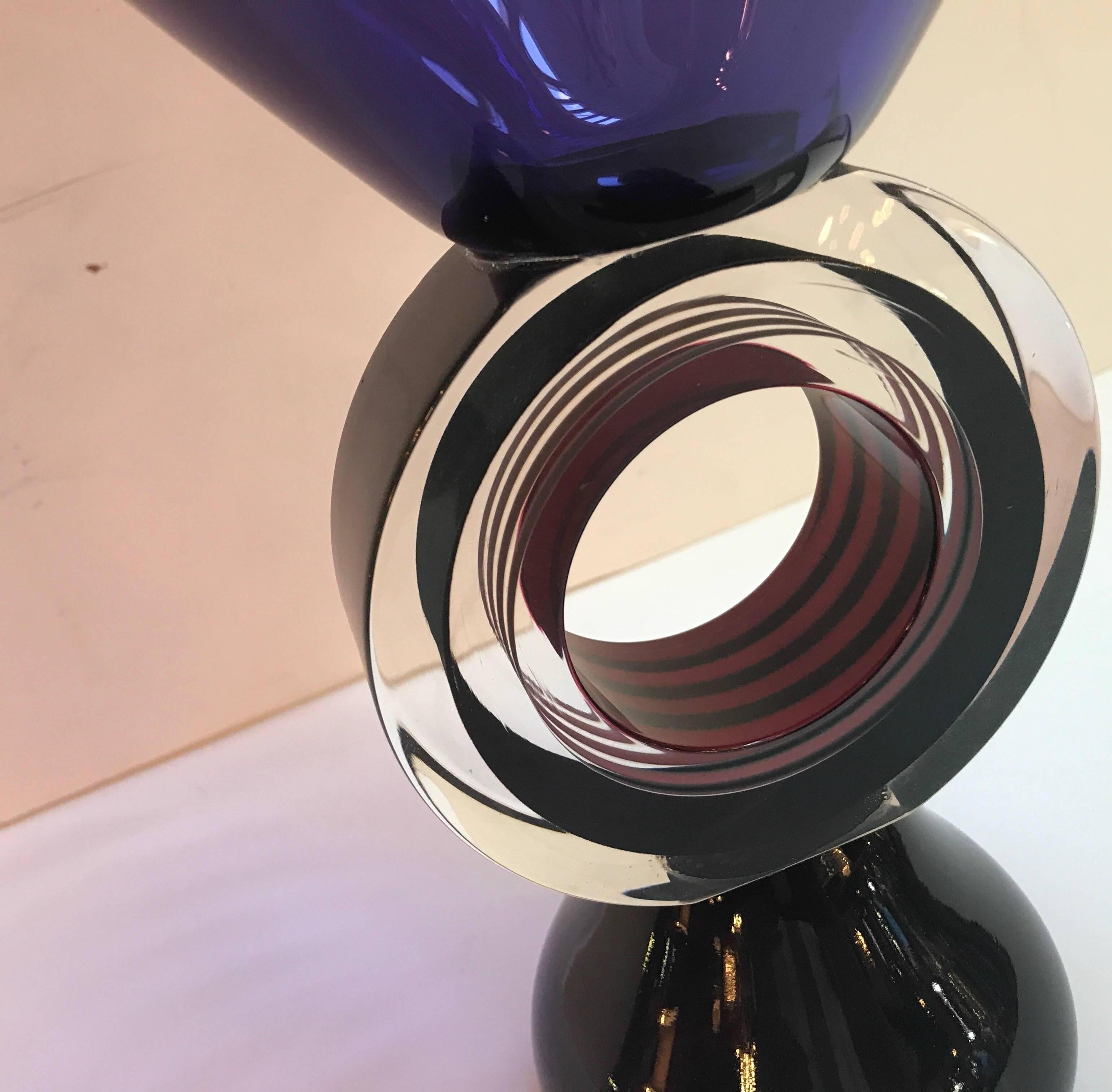 Contemporary Art Italian Glass Amethyst Pedestal Bowl