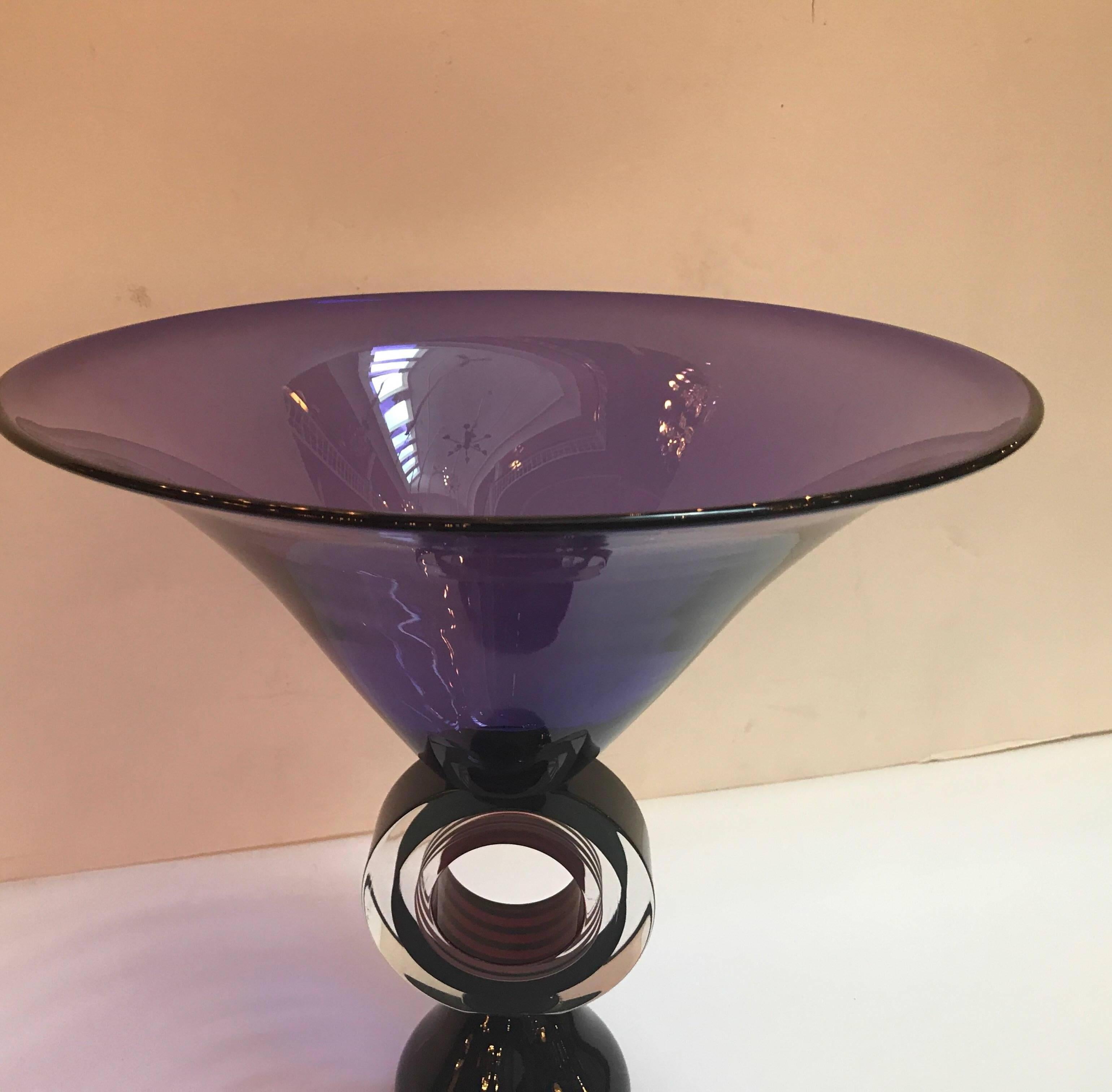 Art Italian Glass Amethyst Pedestal Bowl 3