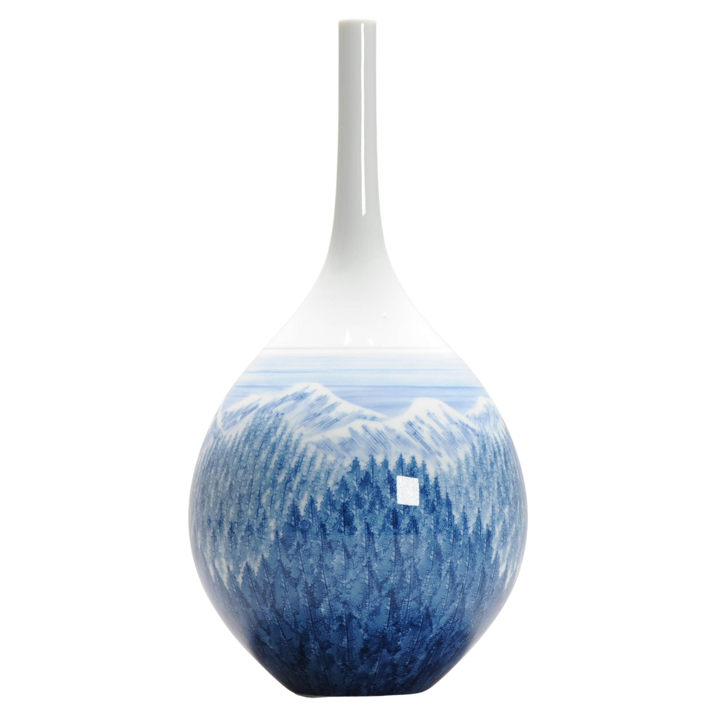 Art Japanese Vase Arita by Fujii Shumei, Winter Landscape, 20th Century