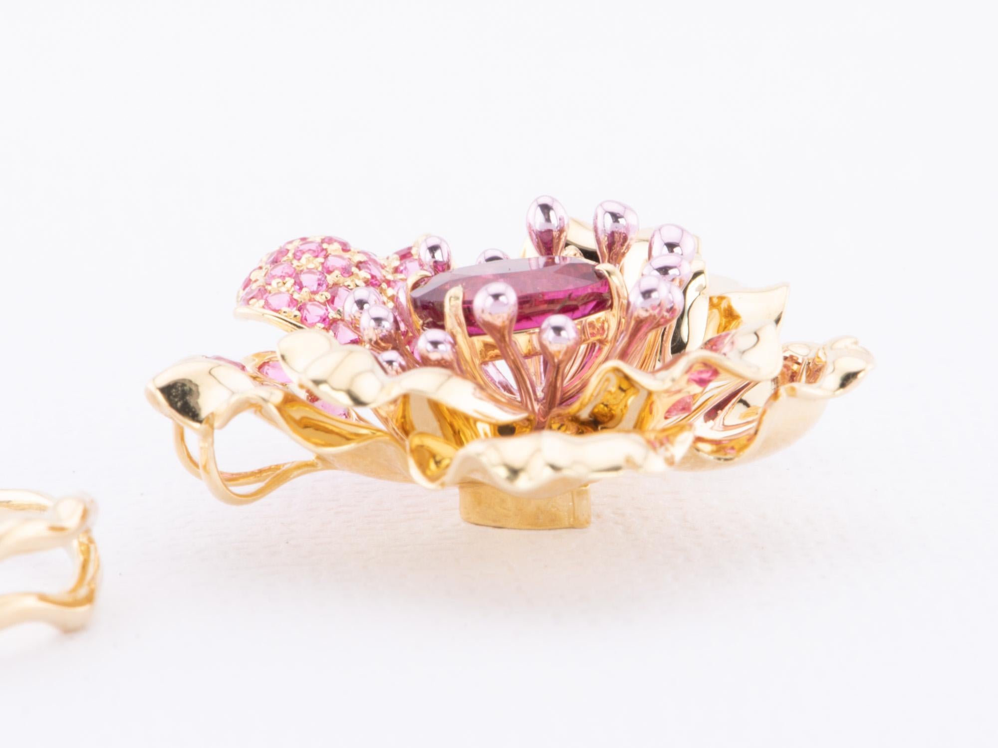 Art Jewelry Rubellite Tourmaline Center Flower Ring / Pendant 18K Gold R6641 For Sale 5