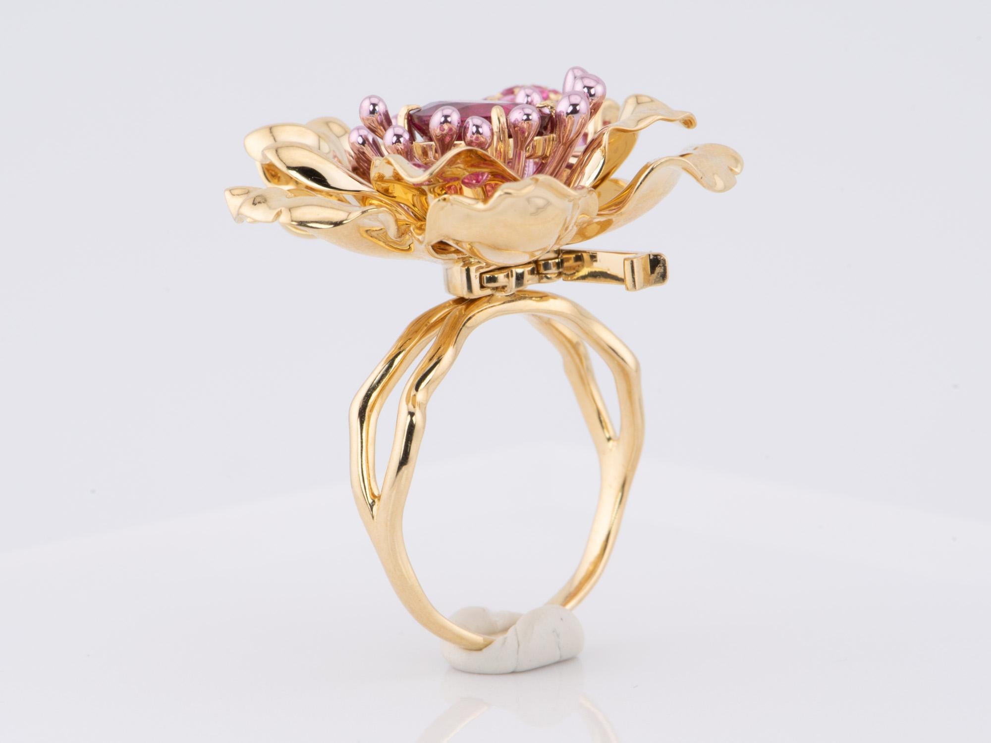 Art Jewelry Rubellite Tourmaline Center Flower Ring / Pendant 18K Gold R6641 For Sale 6