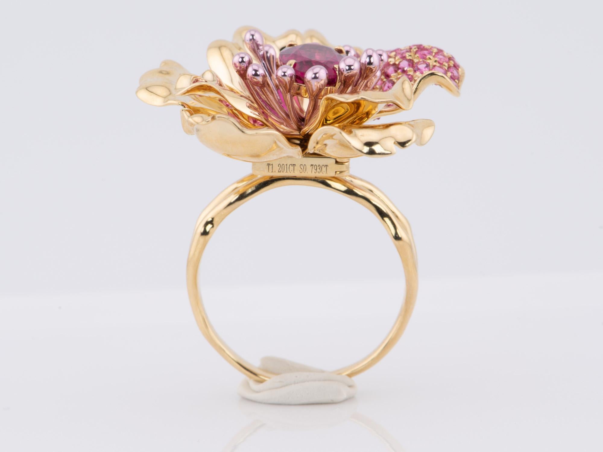 Art Jewelry Rubellite Tourmaline Center Flower Ring / Pendant 18K Gold R6641 For Sale 7