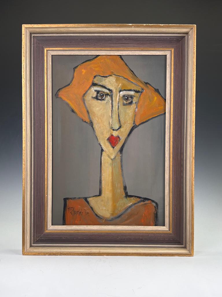 Kate Tea — Masterful Modernist Portrait by Harry Charles Tim (Framed & Signed)
Bold, distinctive, and charged with emotive clarity, “Kate Tea” is a compelling example of Harry Charles Tim’s evolving and highly personal visual language. The portrait,