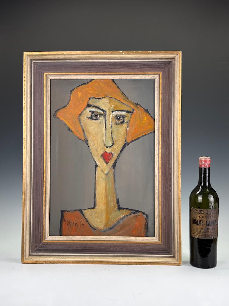 British Art  Kate Tea — Masterful Modernist Portrait by Harry Charles Tim (Framed & Sig For Sale