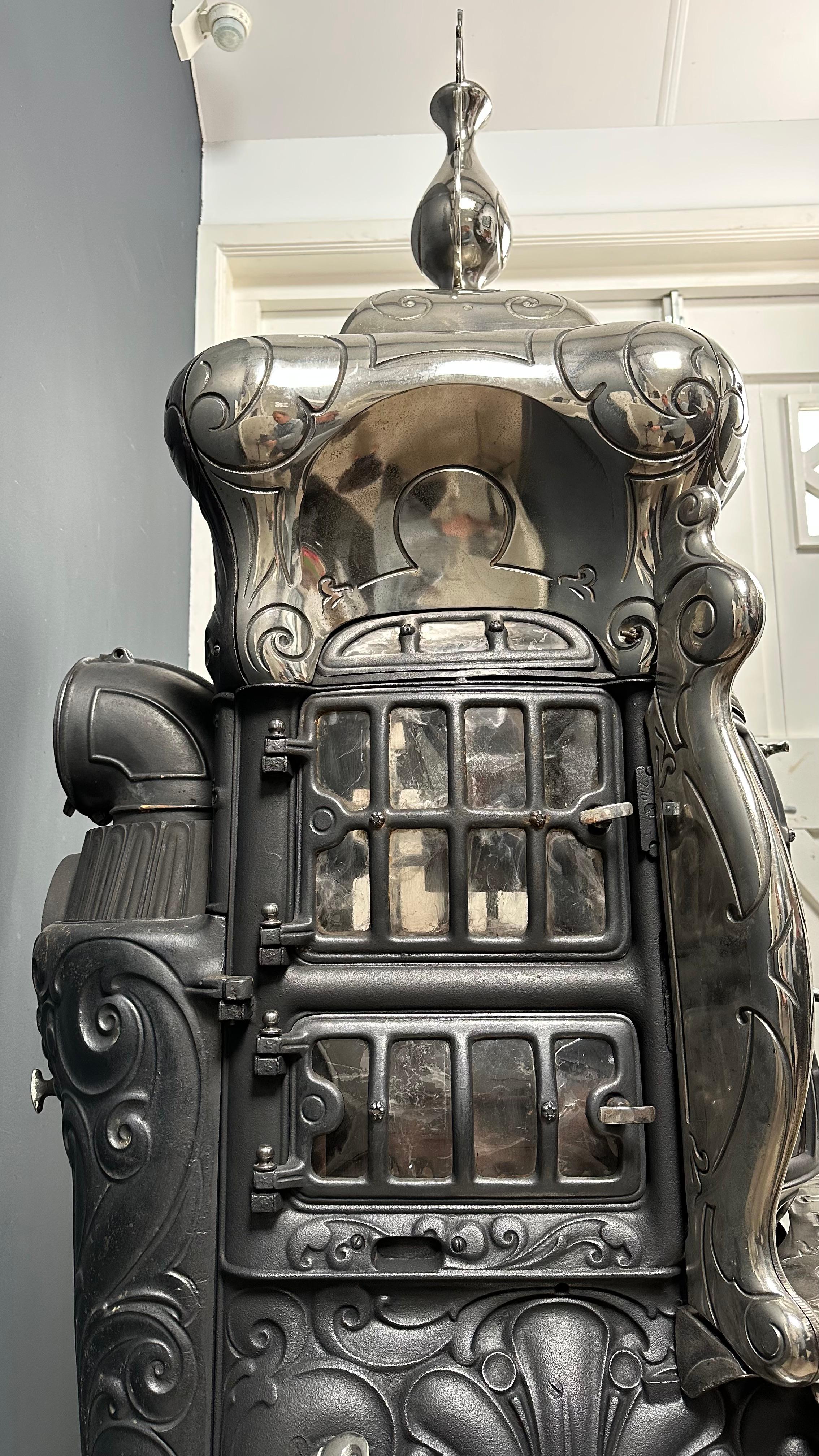 Art Laurel Antique Crome Stove Wood Burner For Sale at 1stDibs round