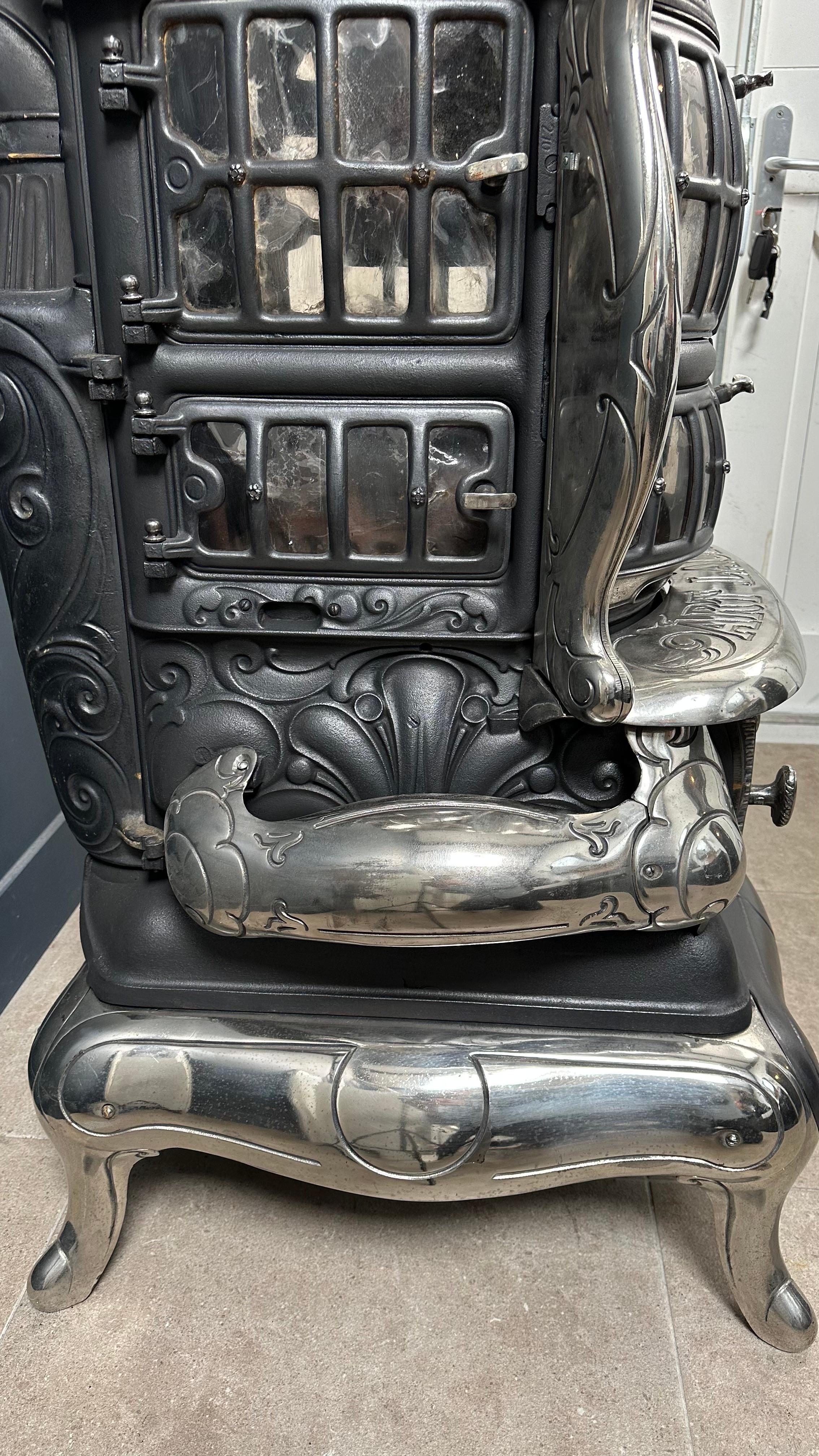 Art Laurel Antique Crome Stove Wood Burner For Sale at 1stDibs round
