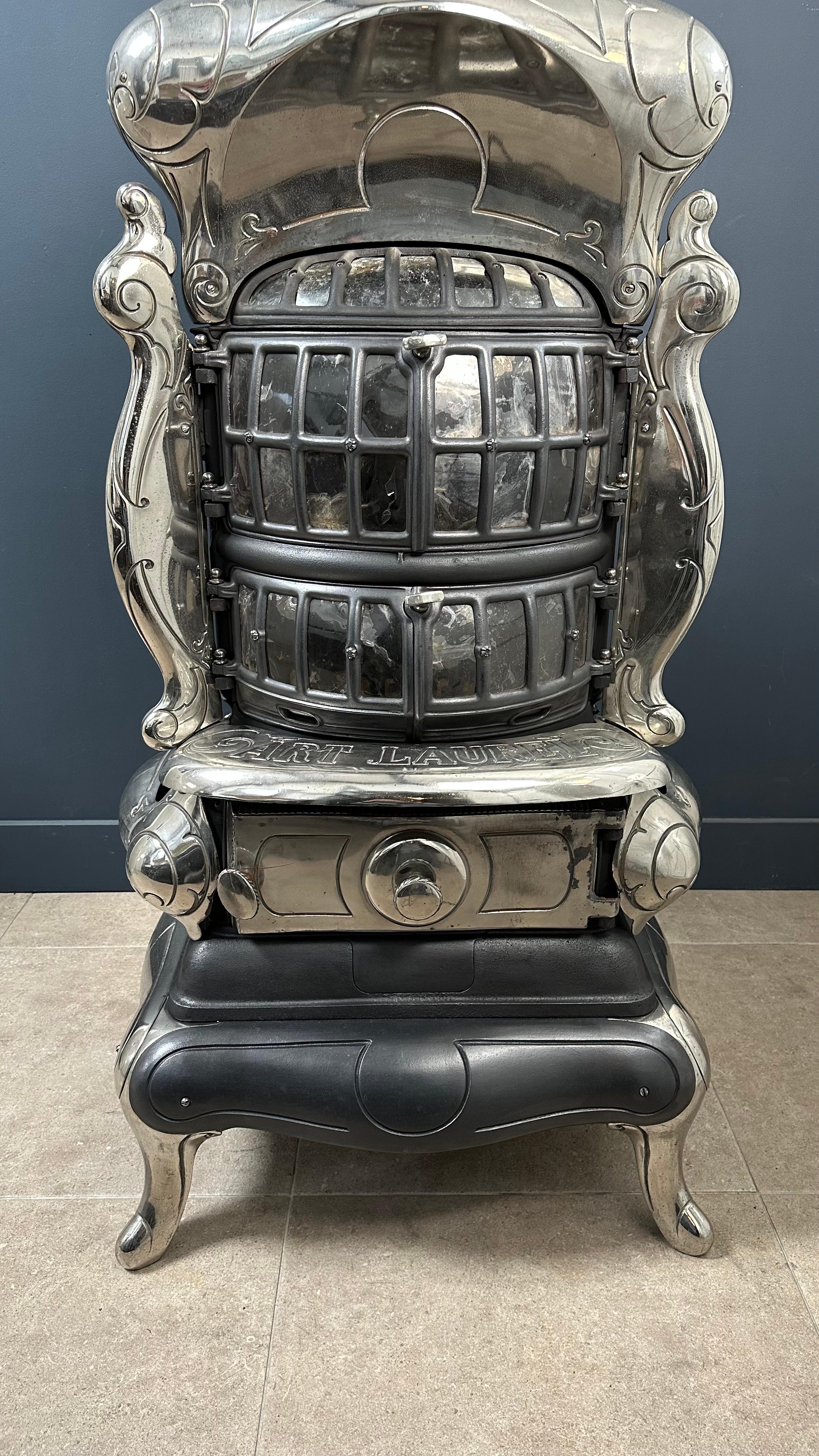 Art Laurel Antique Crome Stove Wood Burner For Sale at 1stDibs round