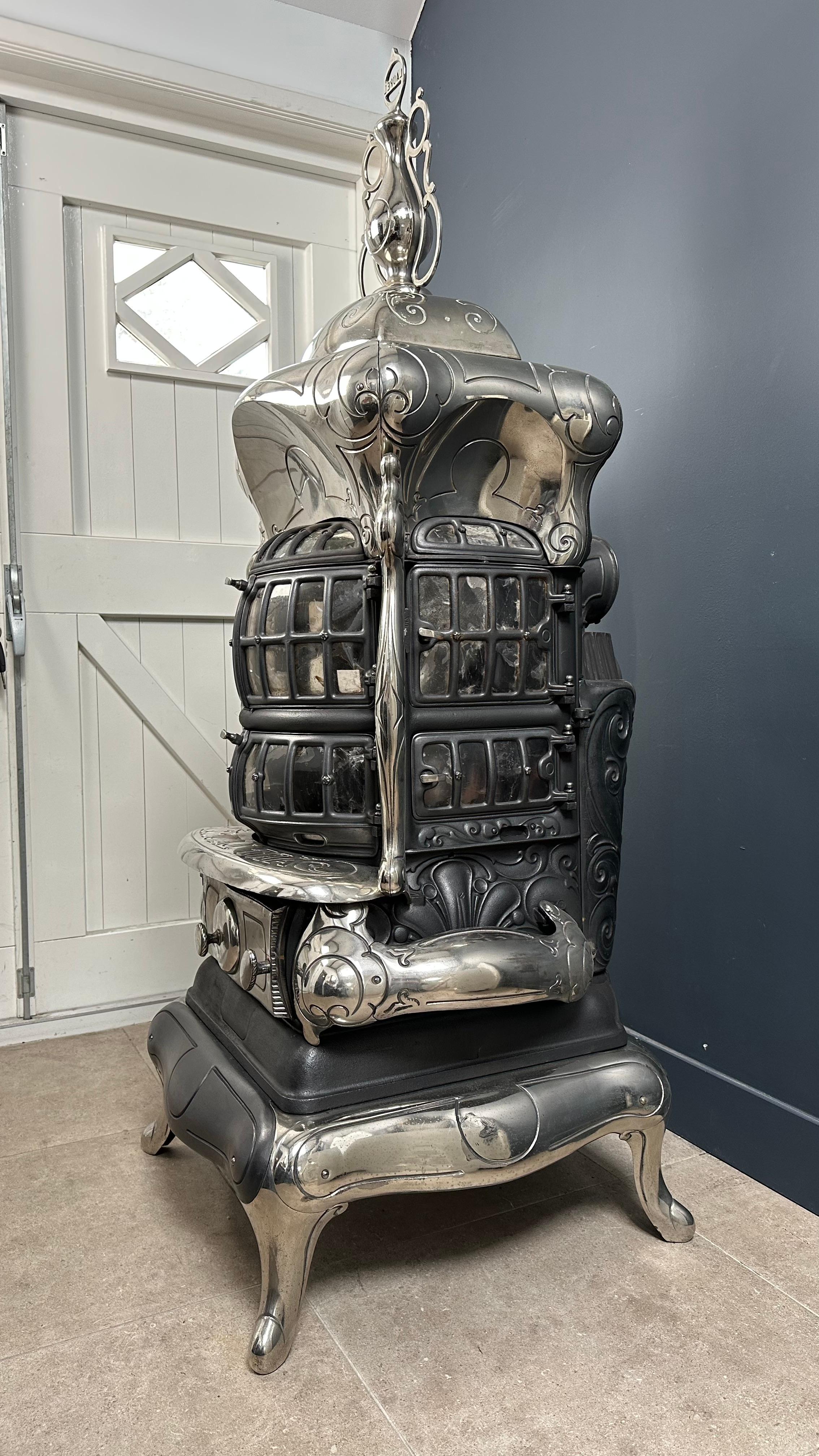 Art Laurel Antique Crome Stove Wood Burner For Sale at 1stDibs round