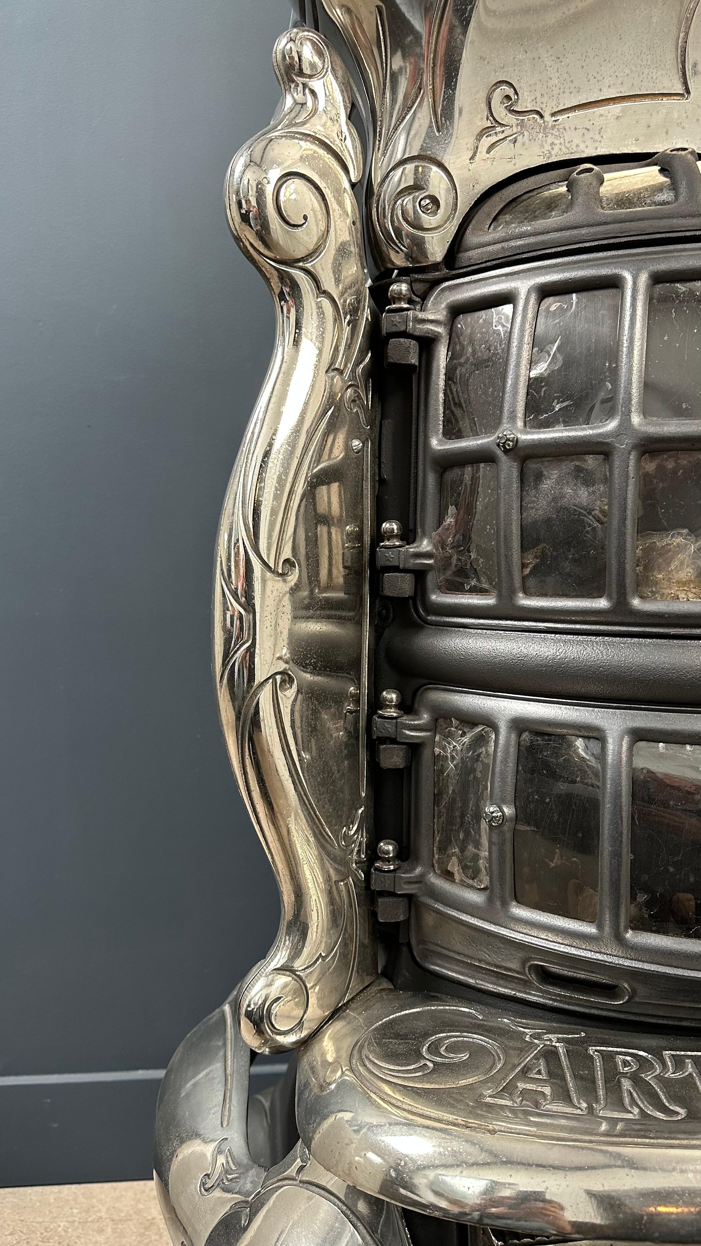 Art Laurel Antique Crome Stove Wood Burner For Sale at 1stDibs round