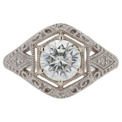 Filigraner Verlobungsring im Art-déco-Stil mit 1,26 Karat rundem Diamanten