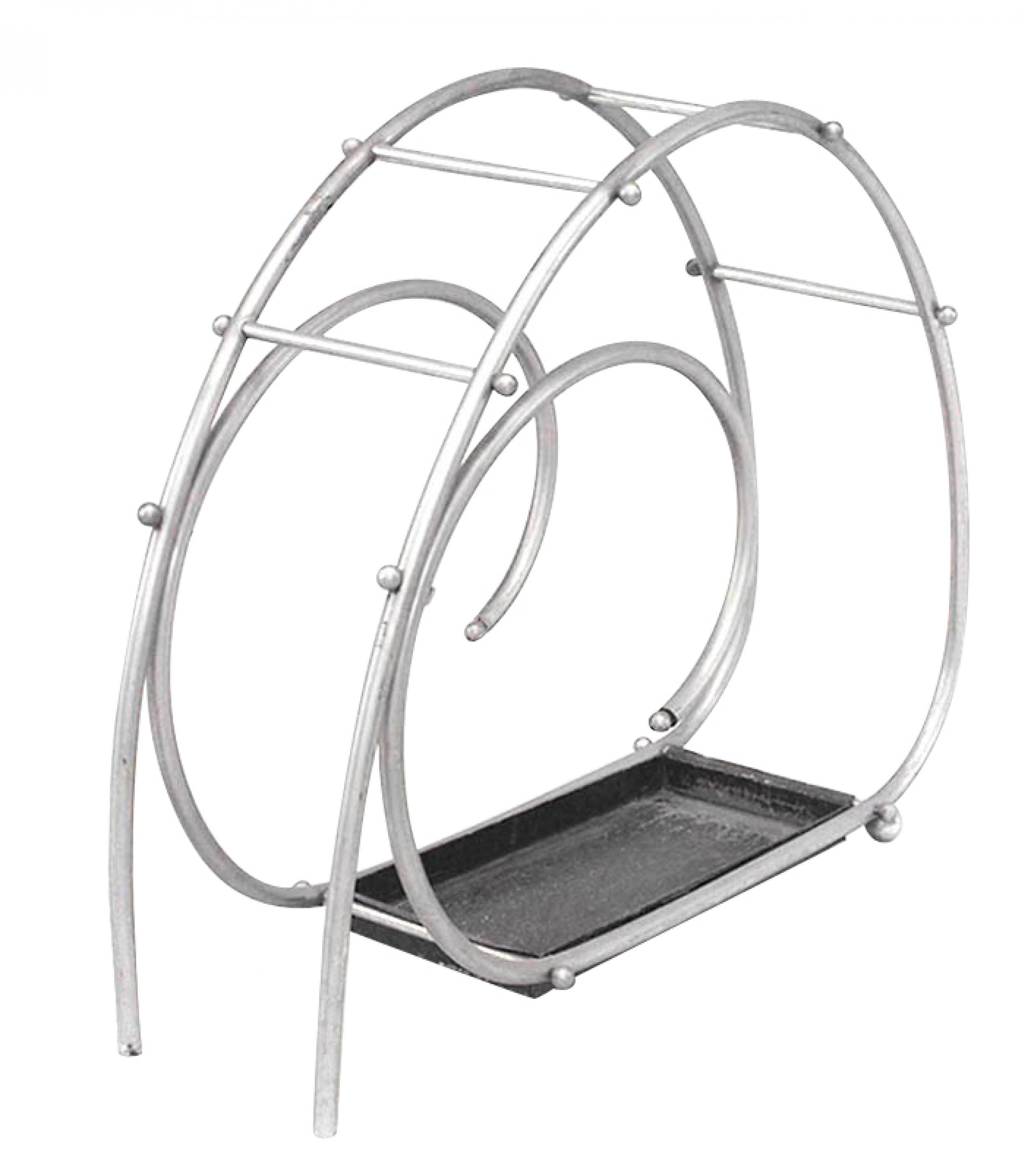 Porte-parapluie américain de style Art Moderne à volutes chromées.