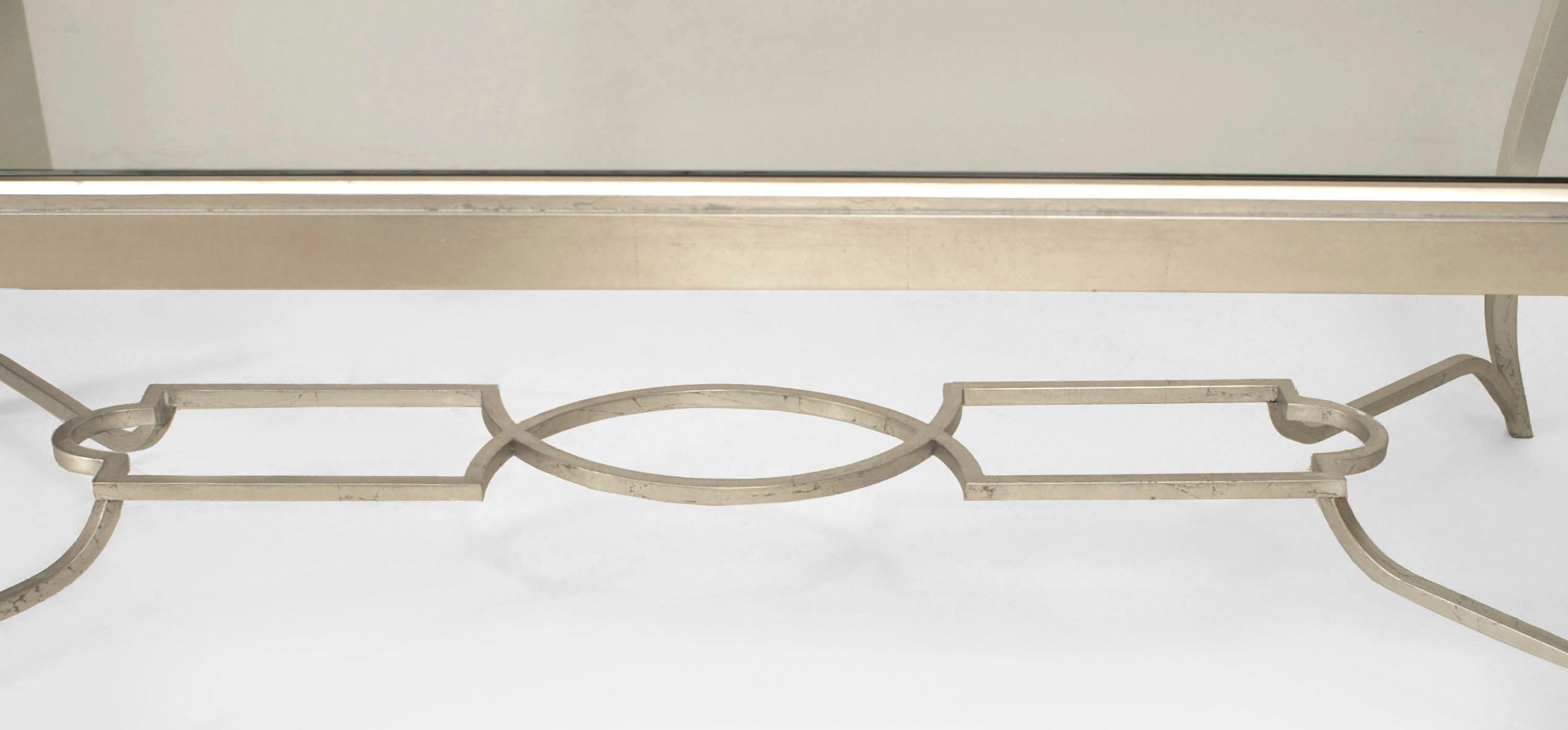 Américain Table basse de style Art Moderne en bronze et verre en vente