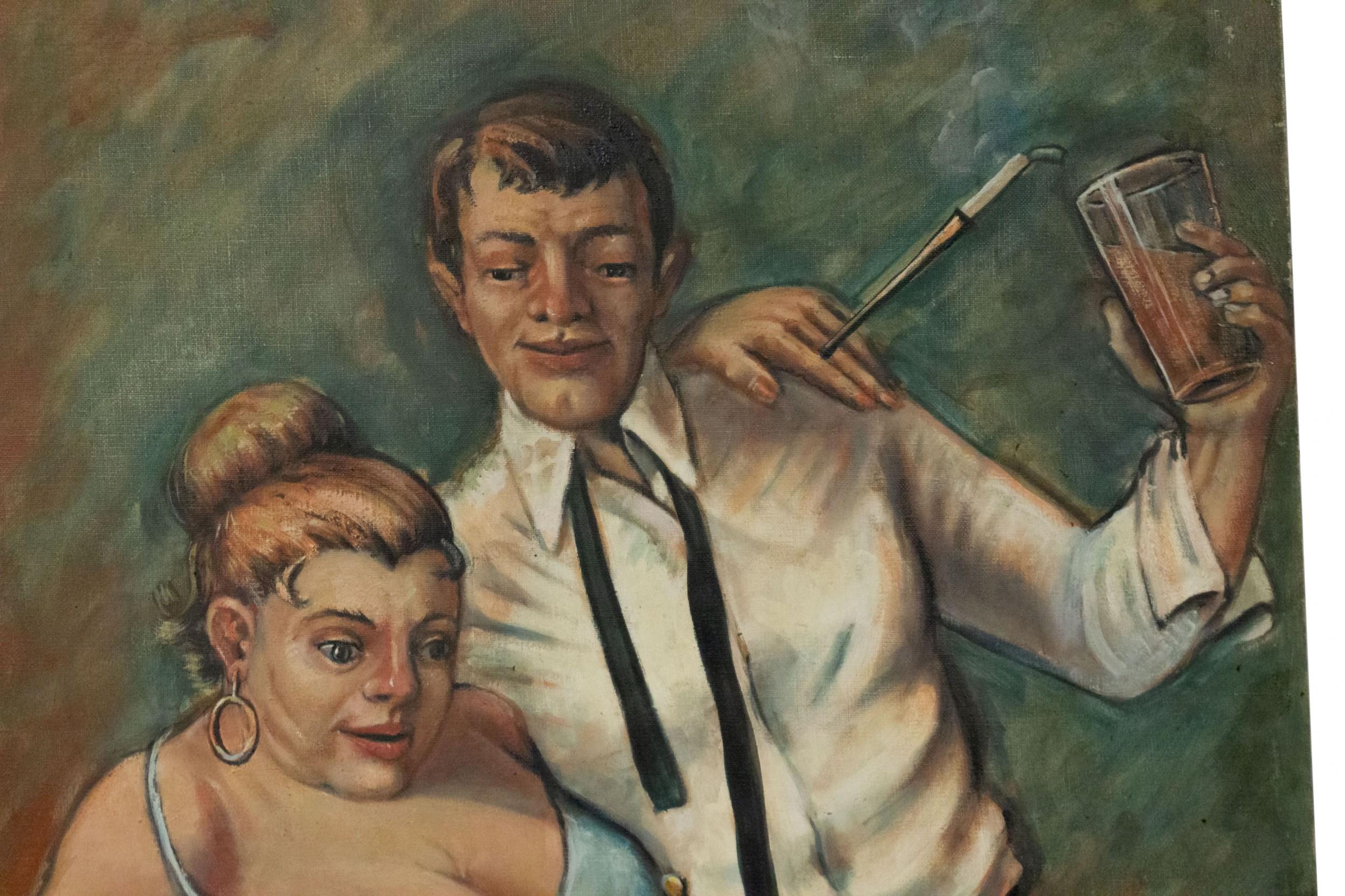 American Art Moderne 1940s oil painting of 1930s bar scene of a couple dancing. (Companion pieces: 054912B-054912D)