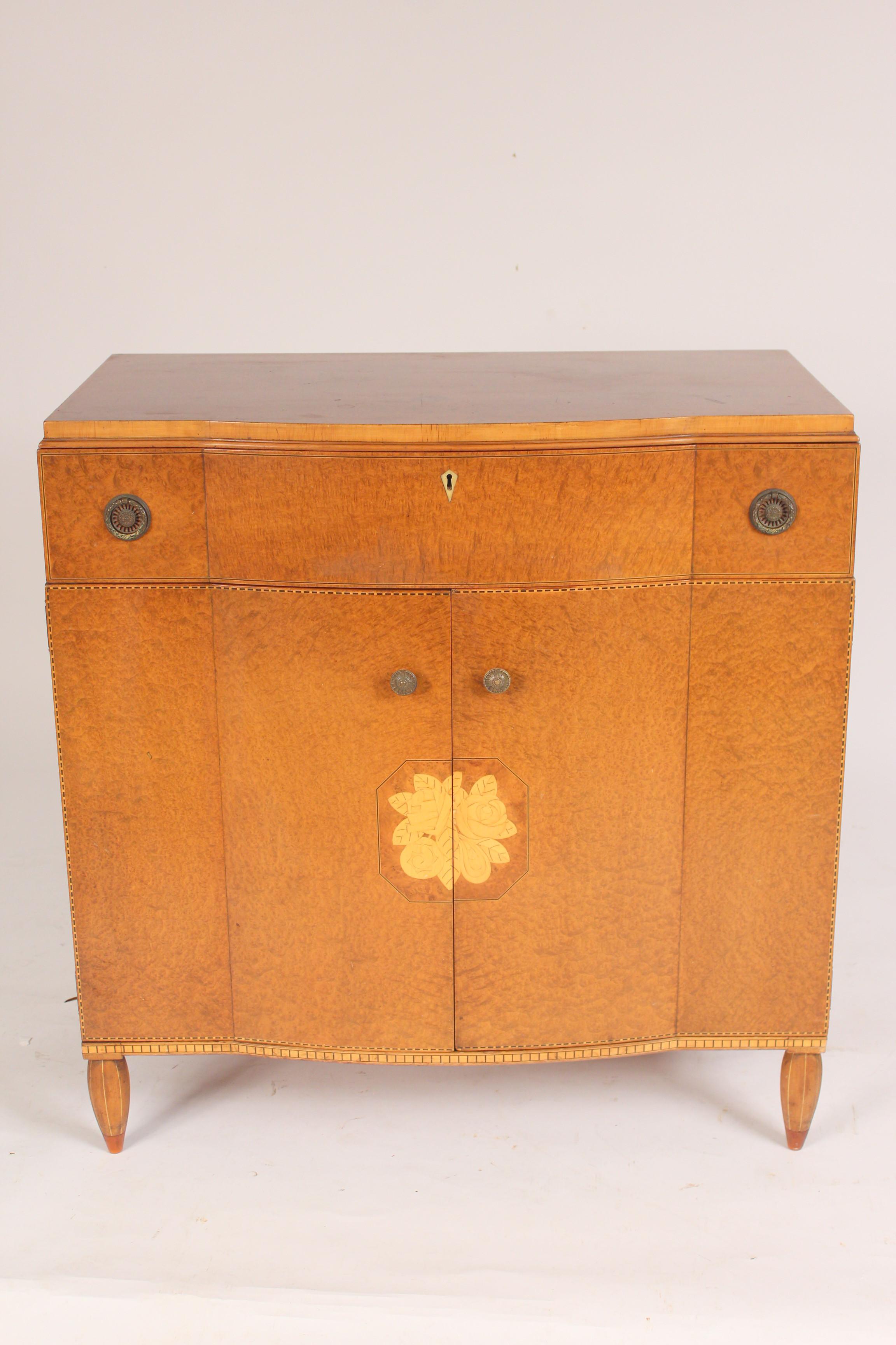 Art Moderne burled ash cabinet / chest of drawers, circa 1930-1950.