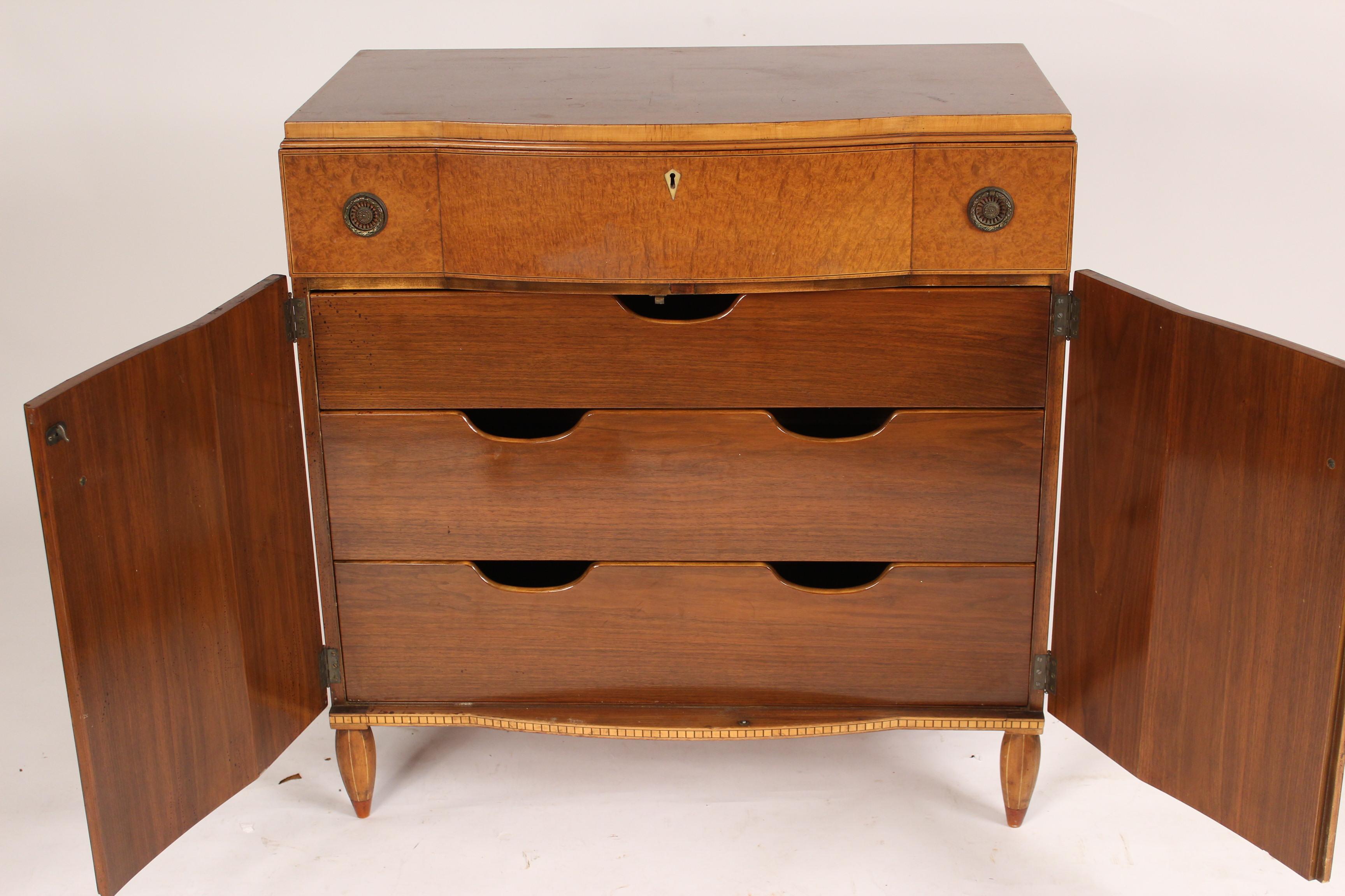 Brass Art Moderne Burled Ash Cabinet / Chest of Drawers