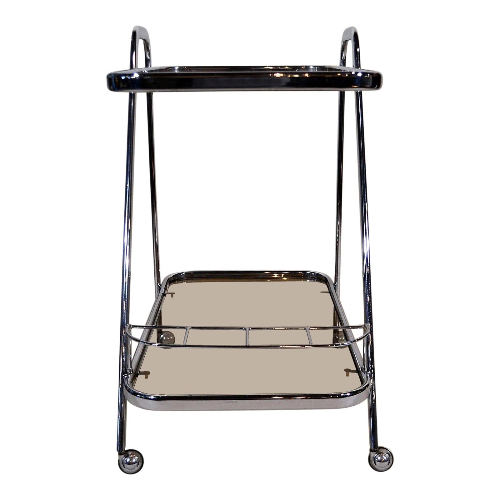 "Art Moderne" Chrome and Glass Bar Cart For Sale