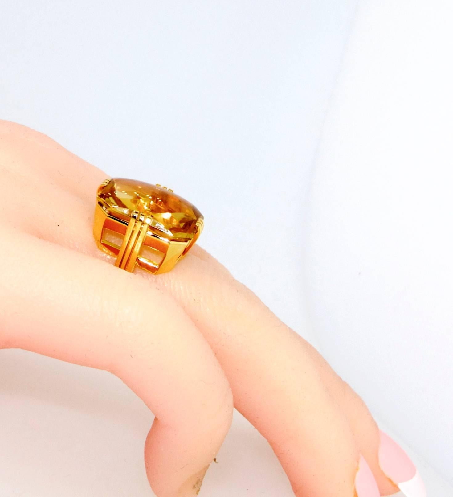 Art Moderne Gold and Fancy Cut Citrine Ring, circa 1945 In Excellent Condition In Aspen, CO