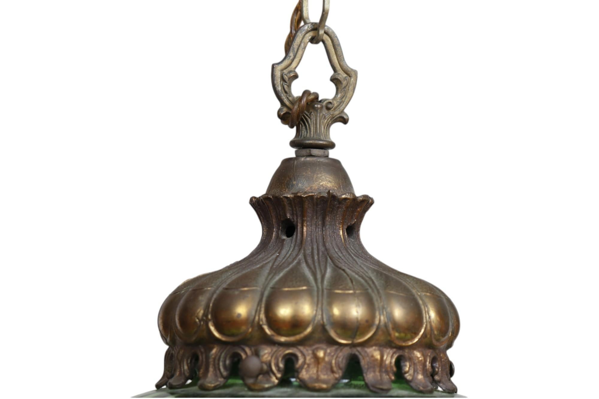 Mid-20th Century Art Moderne Green Glass Lanterns, a Pair For Sale