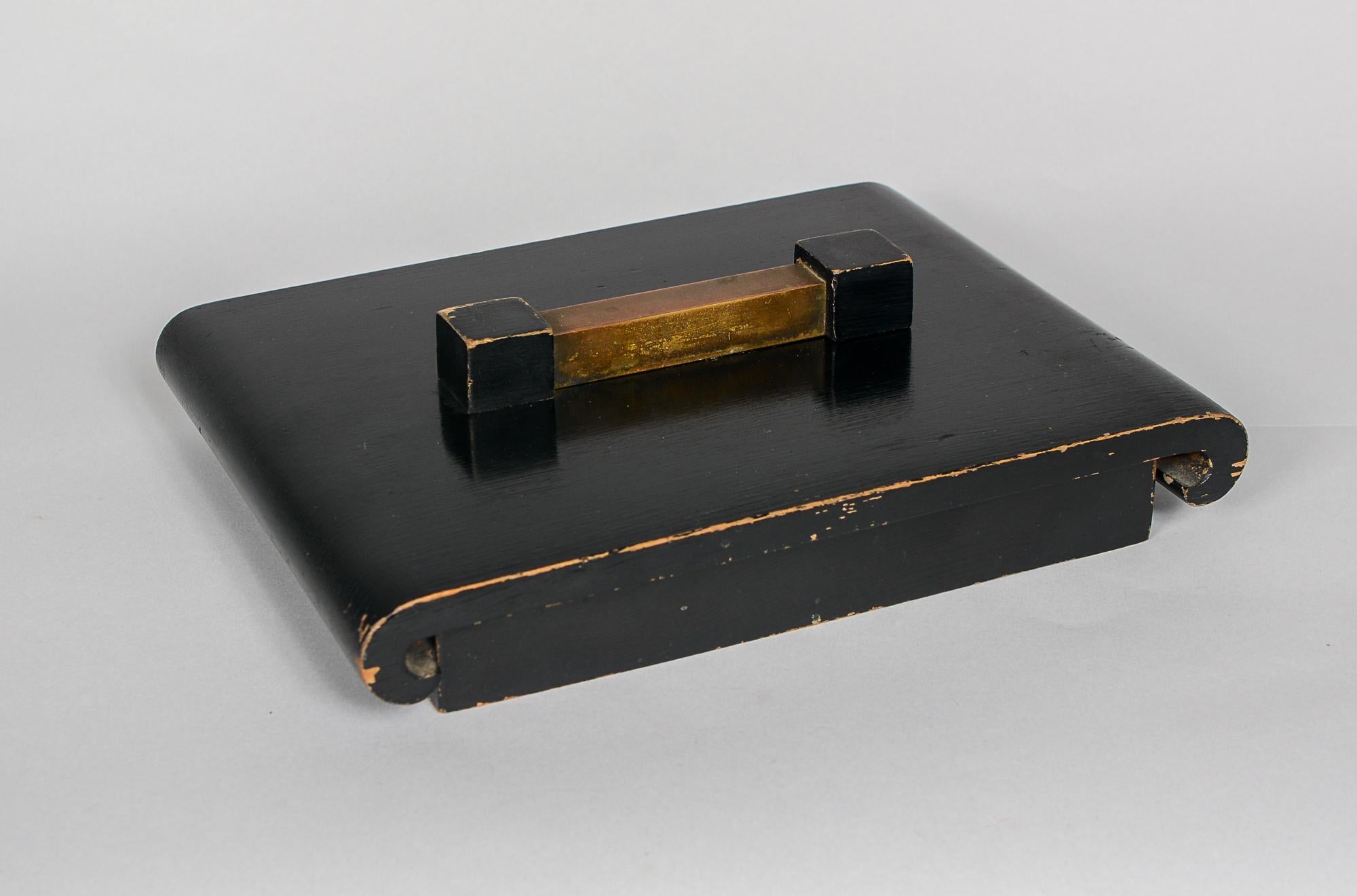 Art Deco Art Moderne Lacquered Wood and Brass Cigarette or Stash Box For Sale