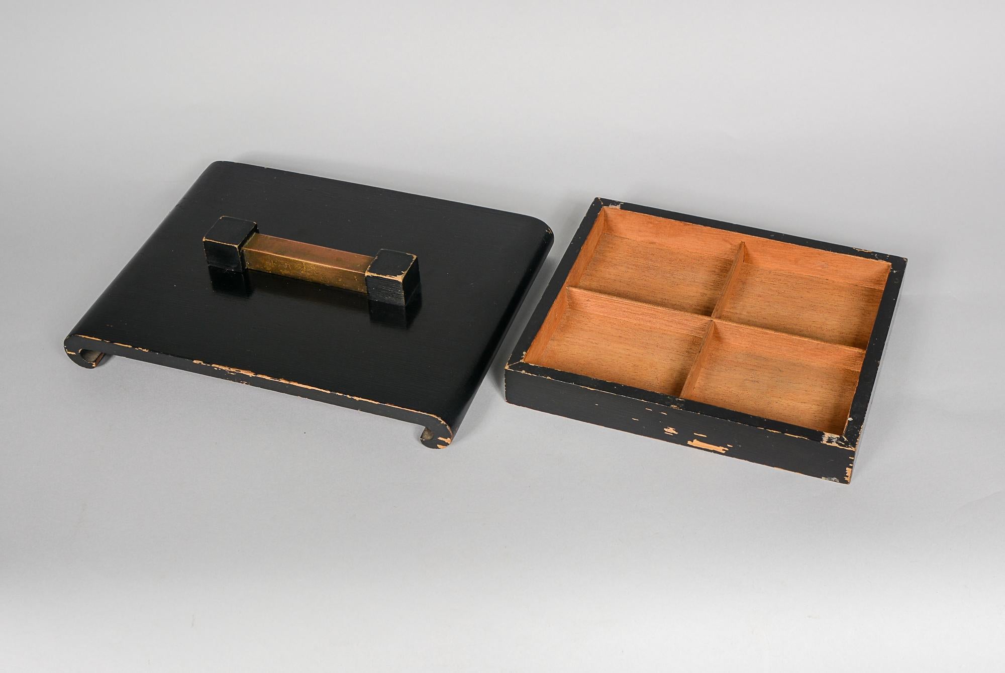 20th Century Art Moderne Lacquered Wood and Brass Cigarette or Stash Box For Sale