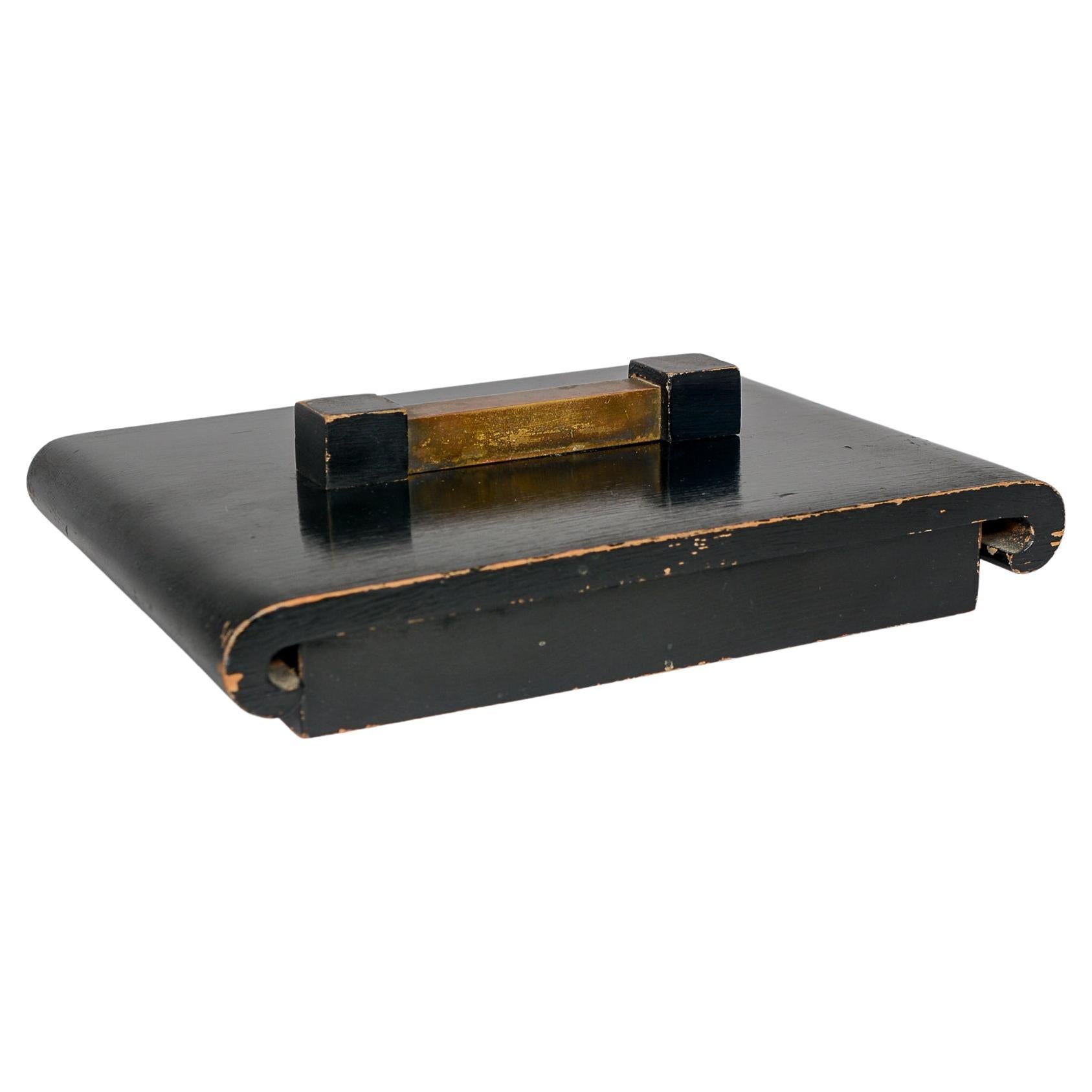 Art Moderne Lacquered Wood and Brass Cigarette or Stash Box For Sale