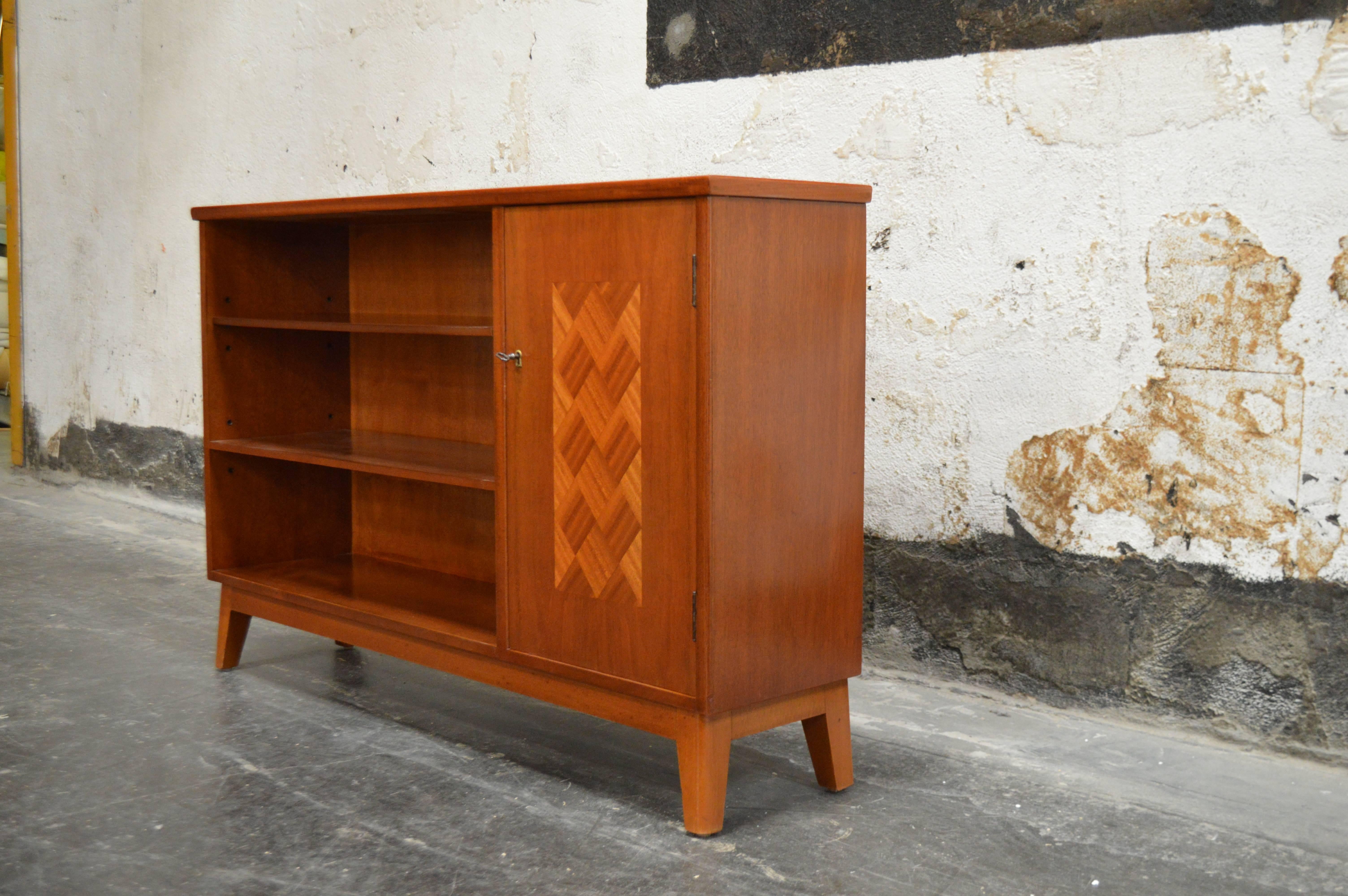 Parquetry Art Moderne Mahogany Bookcase Cabinet