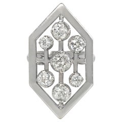 Bague plaquée hexagonale en platine et diamant taille vieille Europe de style Art moderne