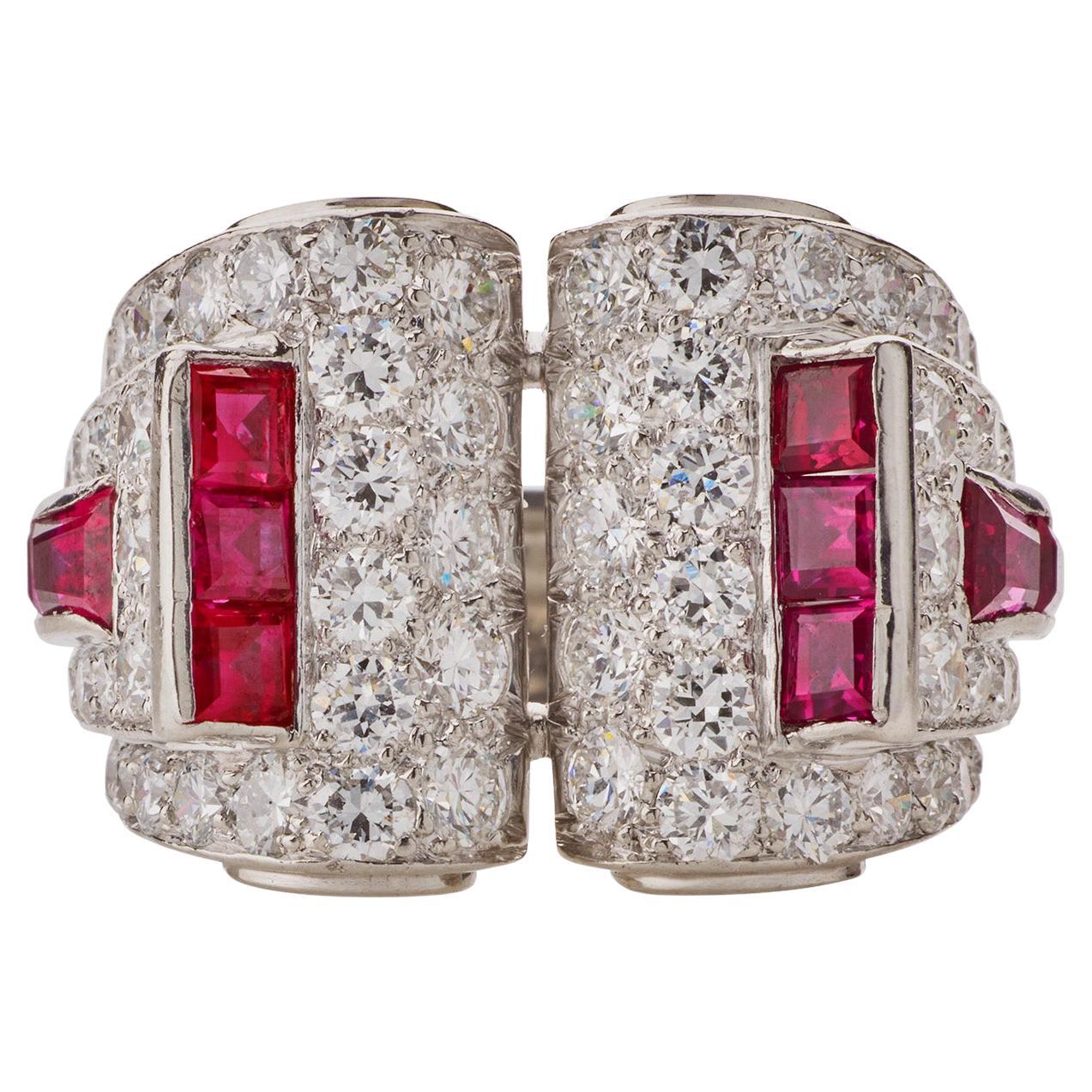 Art Moderne Platinum, Ruby and Diamond Ring