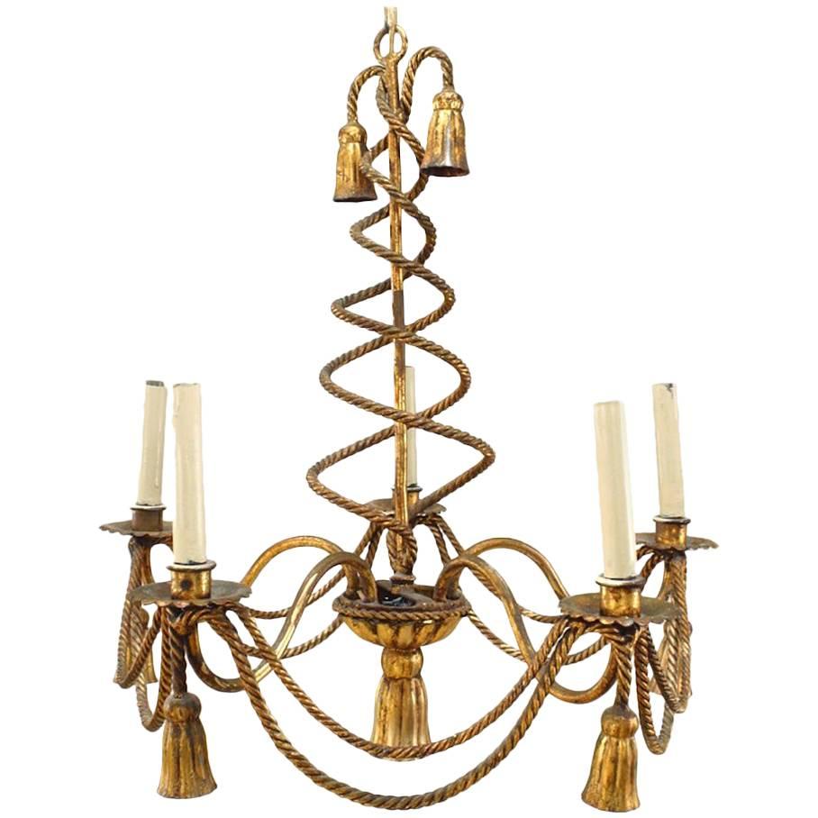 Art Moderne Rope and Tassel Gilt Metal Chandelier