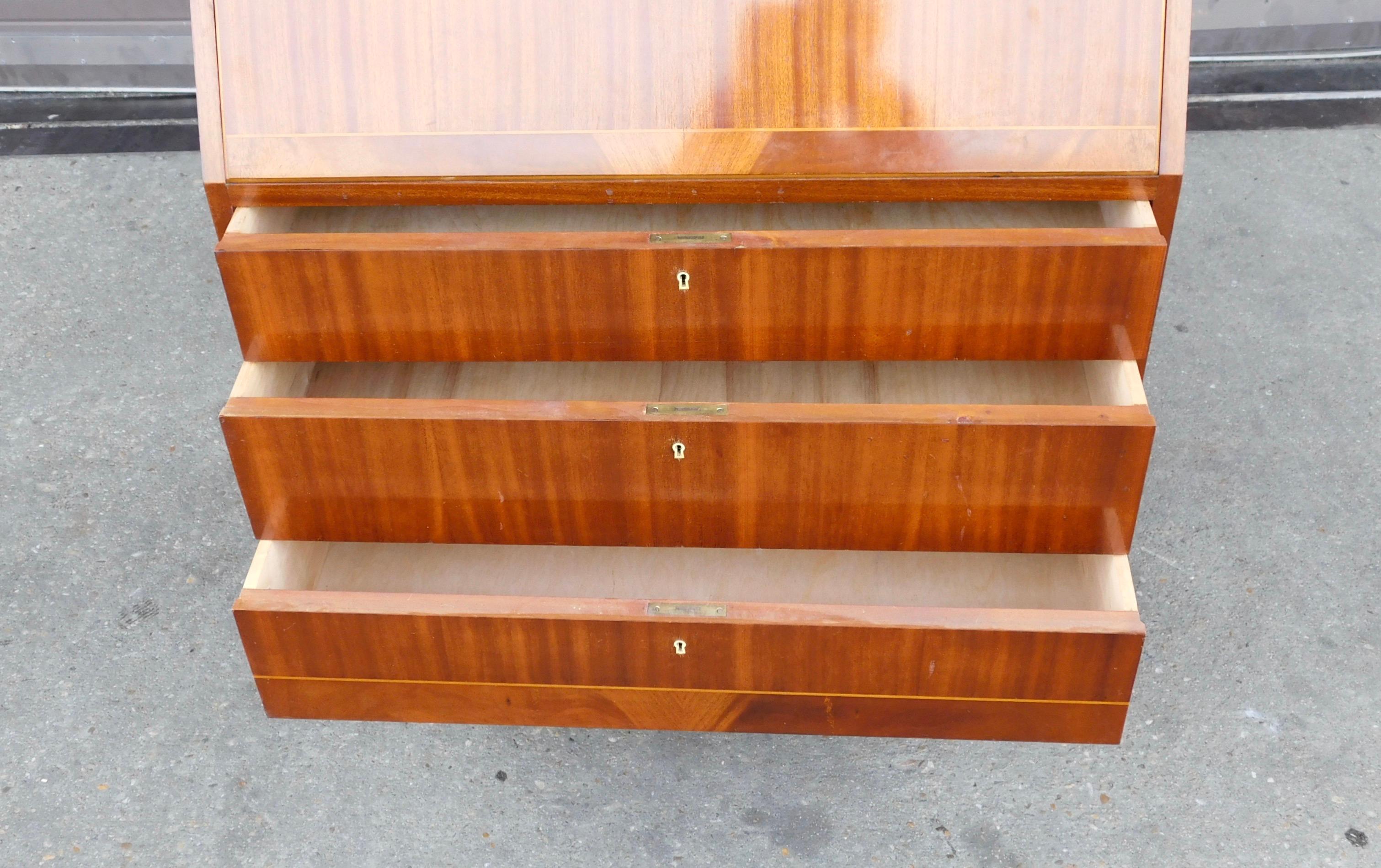 Mid-20th Century Art Moderne Secretaire Desk with Chest of Drawers in Mahogany, Sweden, 1940s For Sale