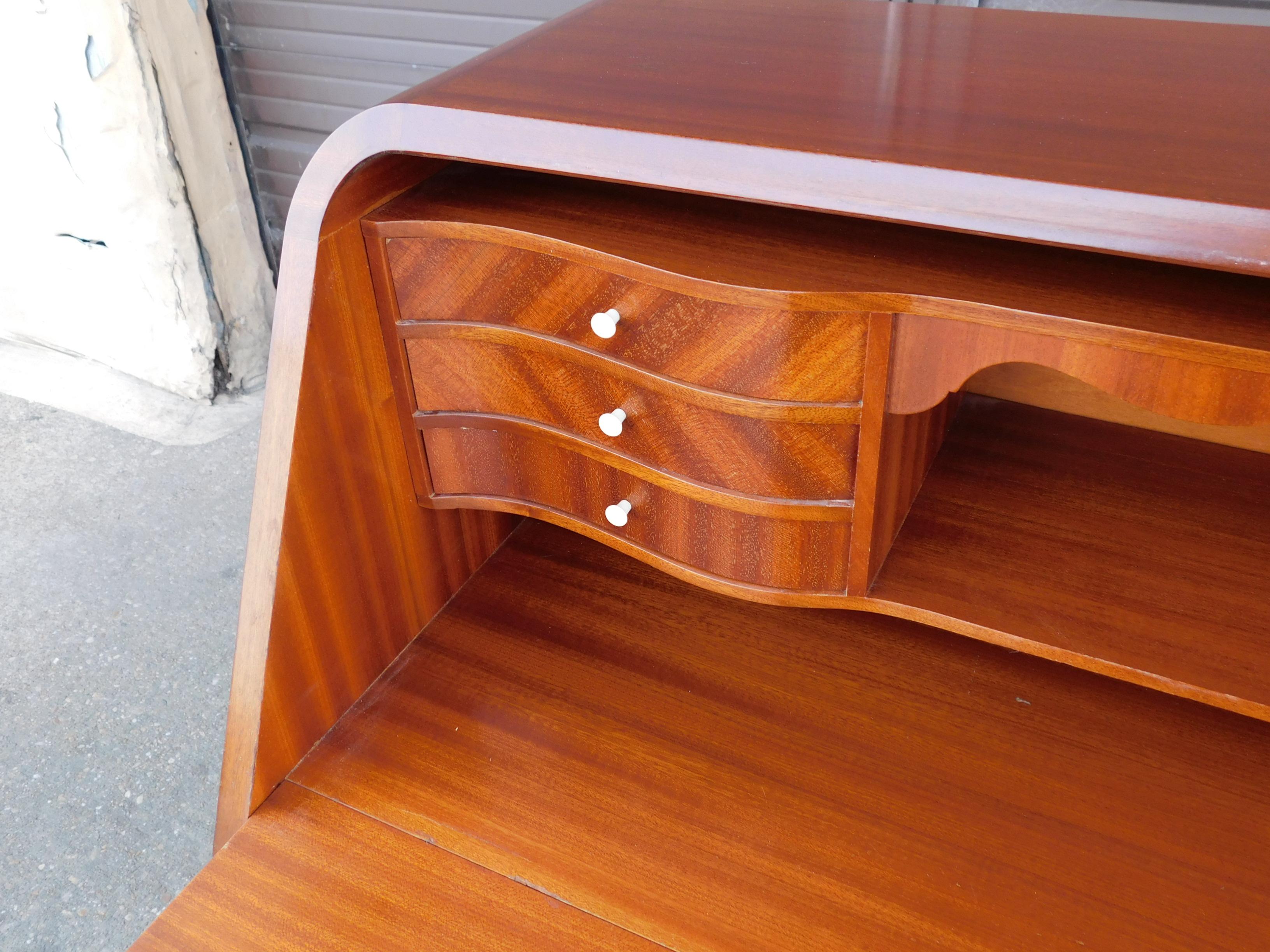 Art Moderne Secretaire Desk with Chest of Drawers in Mahogany, Sweden, 1940s For Sale 2