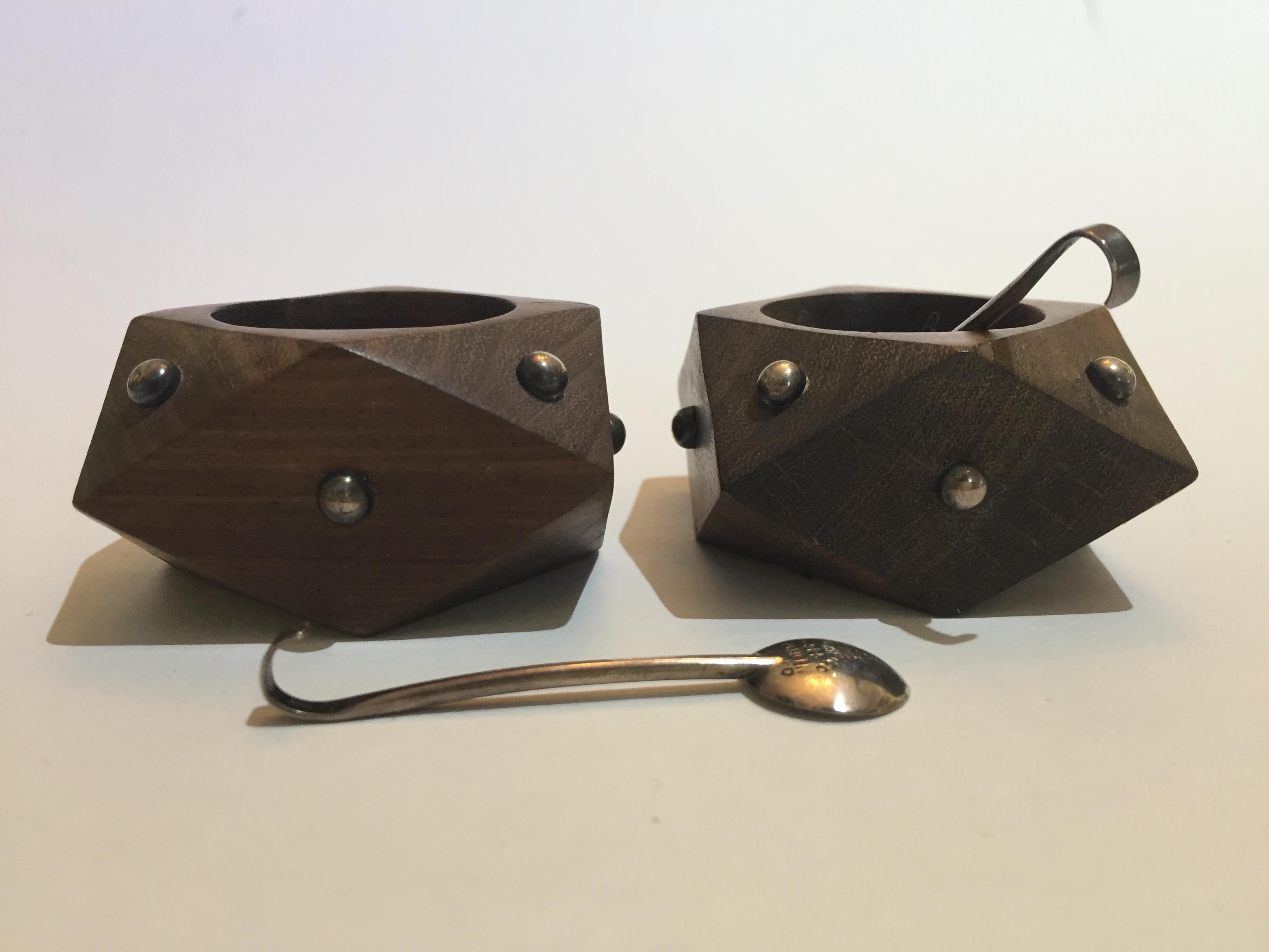 Mexican Art Moderne Spratling Sterling & Rosewood Salt Cellars, a Pair