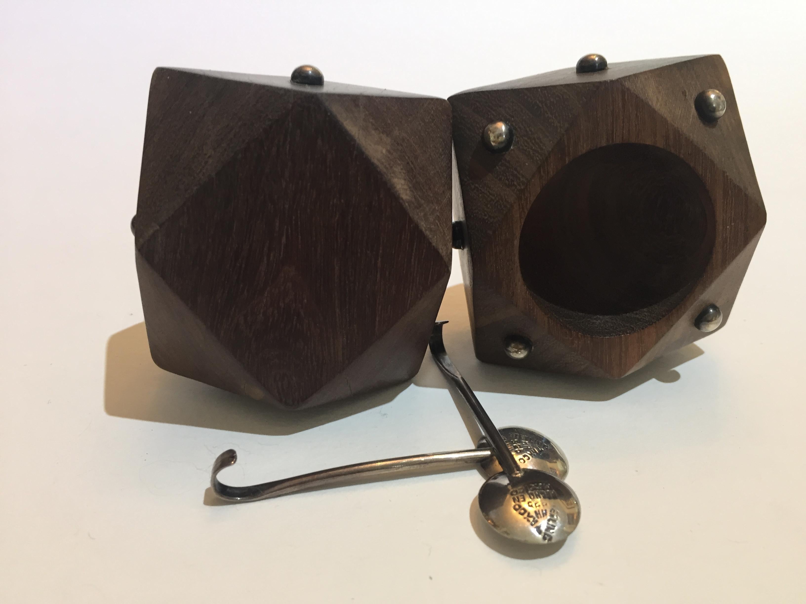Mid-20th Century Art Moderne Spratling Sterling & Rosewood Salt Cellars, a Pair