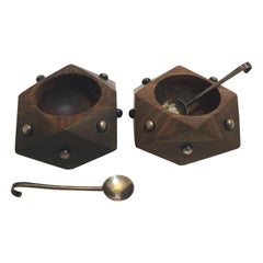 Art Moderne Spratling Sterling & Rosewood Salt Cellars, a Pair