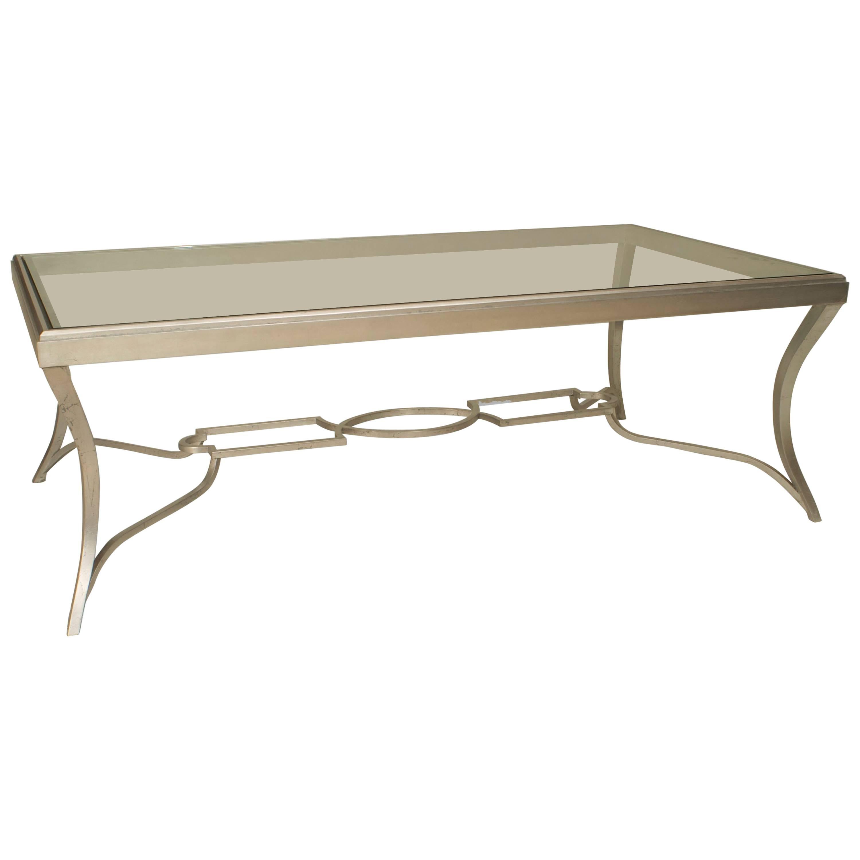 Table basse de style Art Moderne en bronze et verre