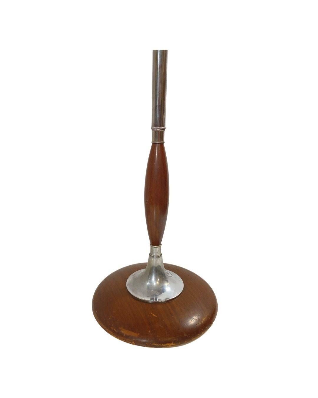 American Art Moderne Wood and Chrome Swing Arm Floor Lamp For Sale