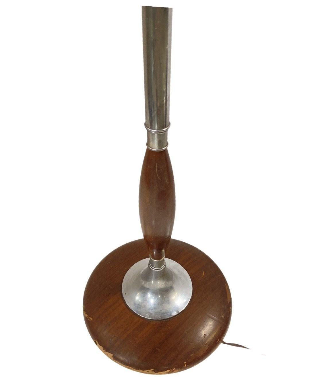 Art Moderne Wood and Chrome Swing Arm Floor Lamp In Excellent Condition For Sale In Van Nuys, CA