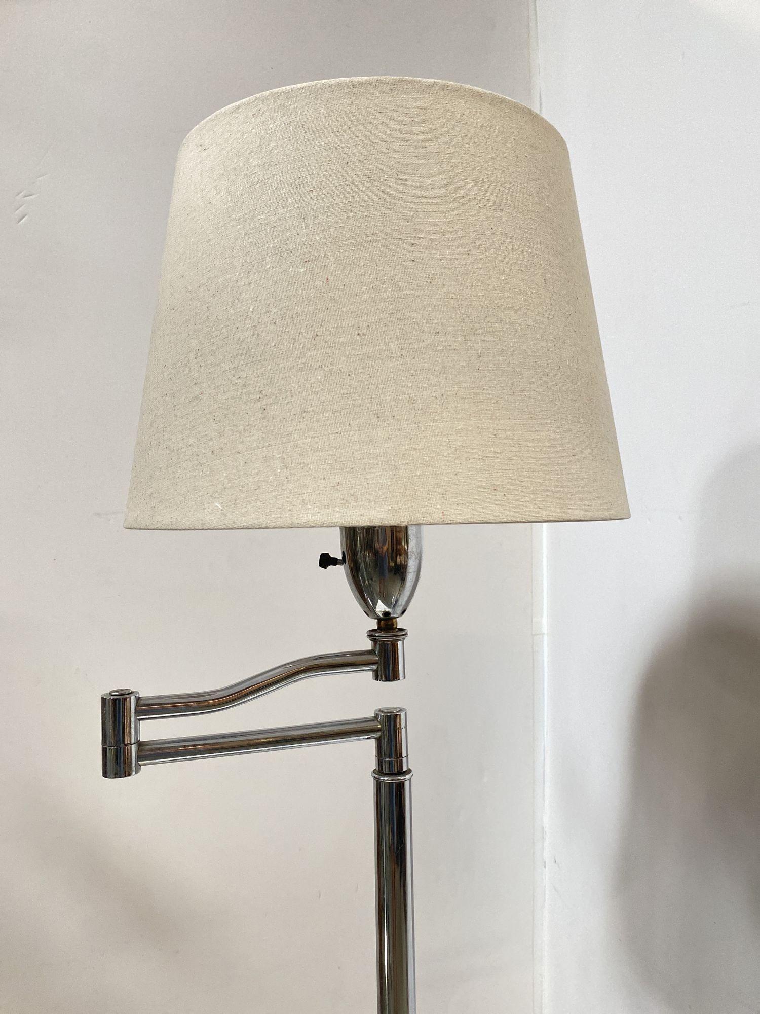 Mid-20th Century Art Moderne Wood and Chrome Swing Arm Floor Lamp For Sale