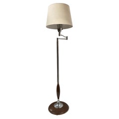 Vintage Art Moderne Wood and Chrome Swing Arm Floor Lamp