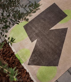 Tapis  Modernity Geometric Beige Brown Squares Pale Green with Circles Wool Carpet (tapis de laine géométrique beige et marron avec des cercles)
