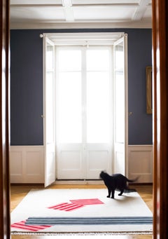 Tapis Modernity Geometric Neutral Beige Stripes White Black Grey & Red Wool Carpet (tapis de laine)