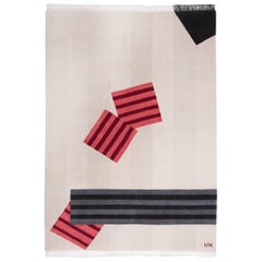 Art Money Red - Modern Geometric Neutral Beige Off White Black Grey & Red Wool 