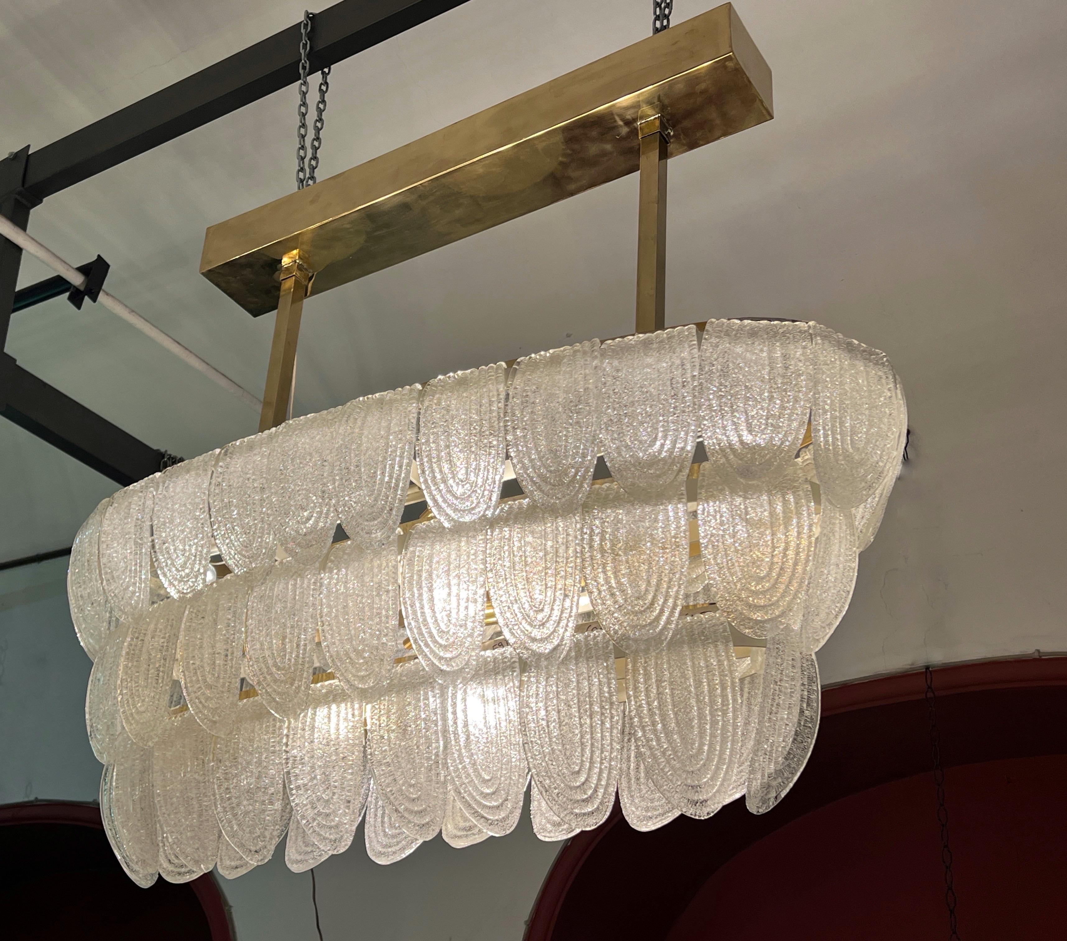 Italian Art Deco Pulegoso Murano Clear Glass Oval Chandelier , 1940s For Sale