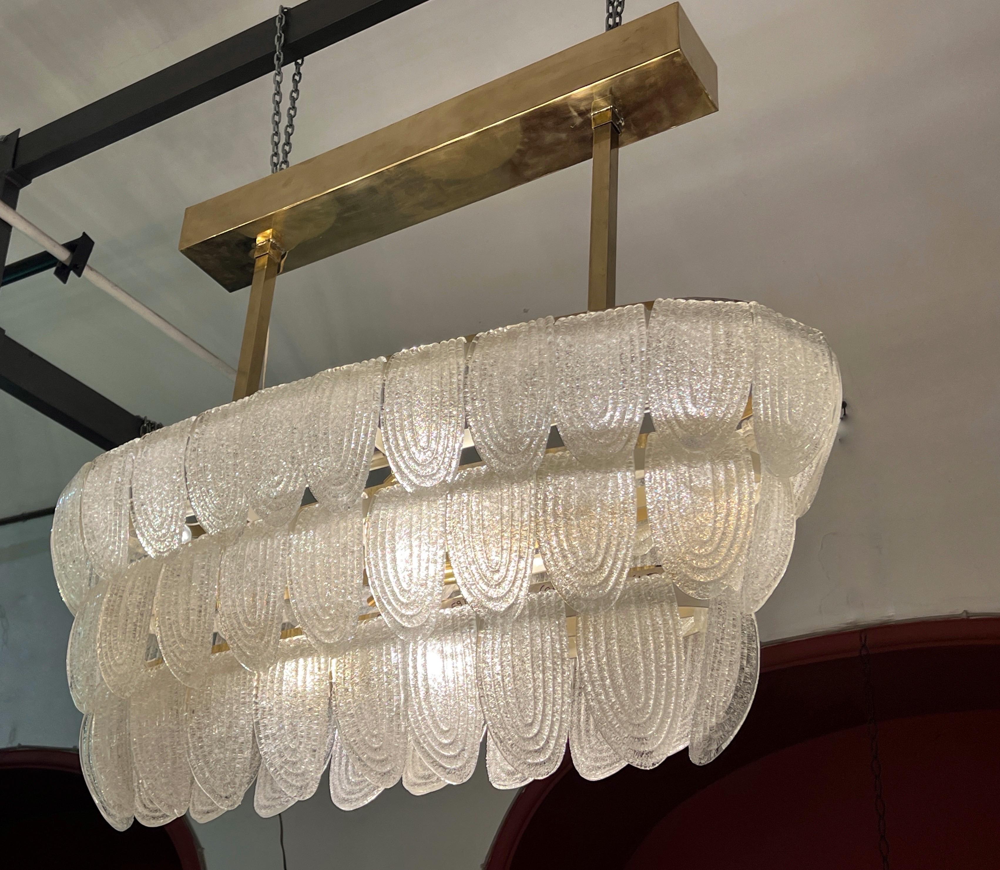 Art Deco Pulegoso Murano Clear Glass Oval Chandelier , 1940s In Excellent Condition For Sale In Florence, IT