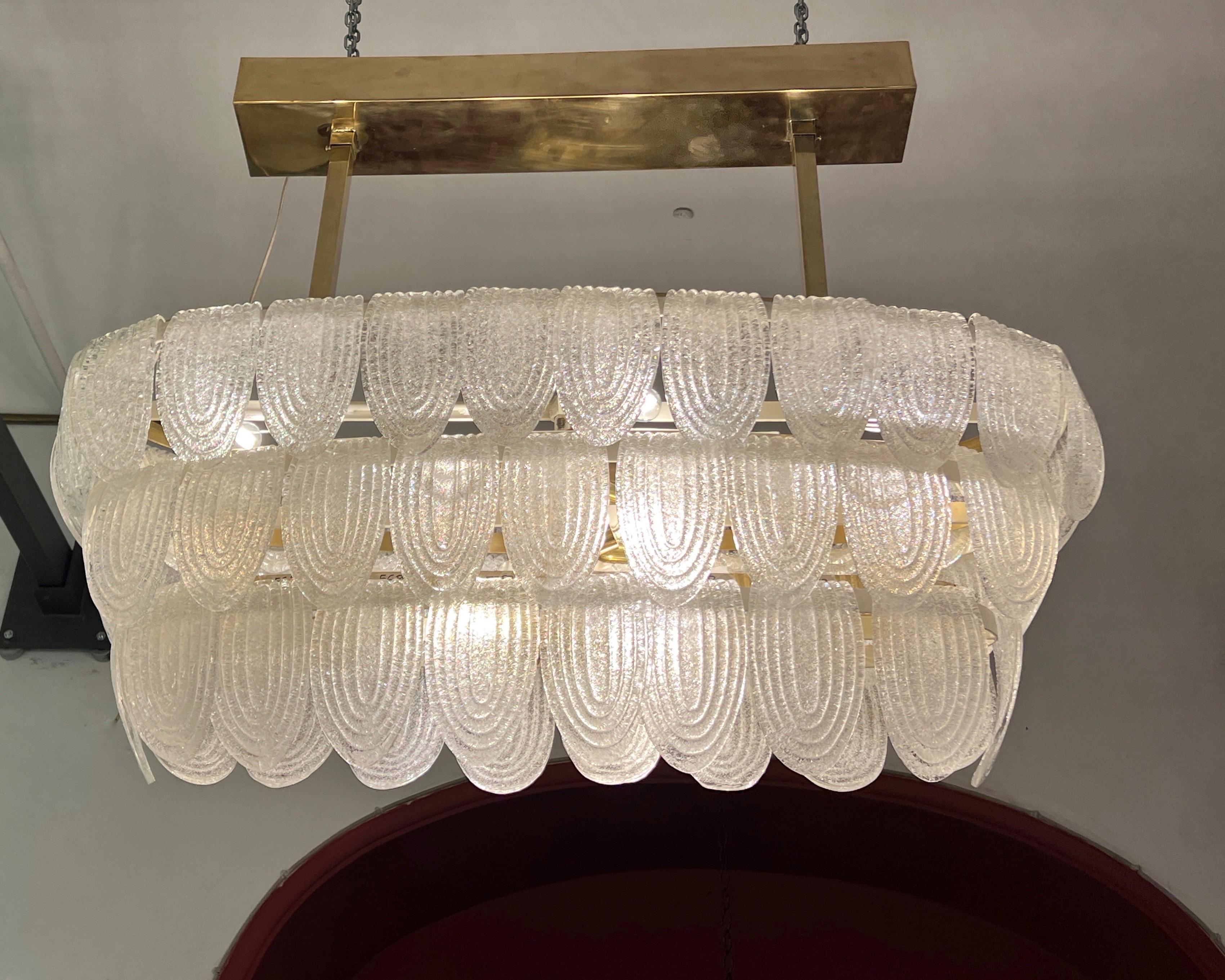 Mid-20th Century Art Deco Pulegoso Murano Clear Glass Oval Chandelier , 1940s For Sale