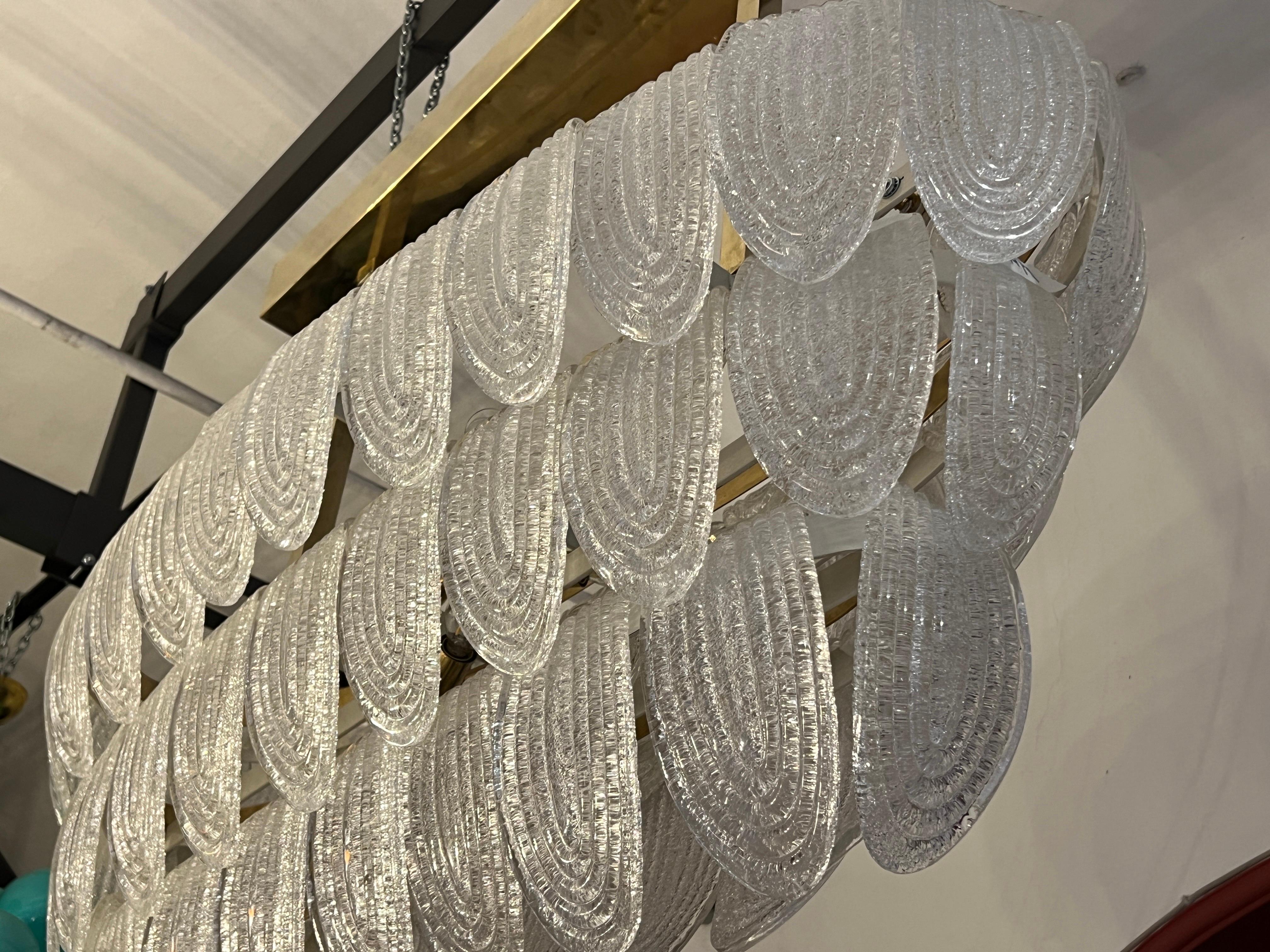 Art Deco Pulegoso Murano Clear Glass Oval Chandelier , 1940s For Sale 2