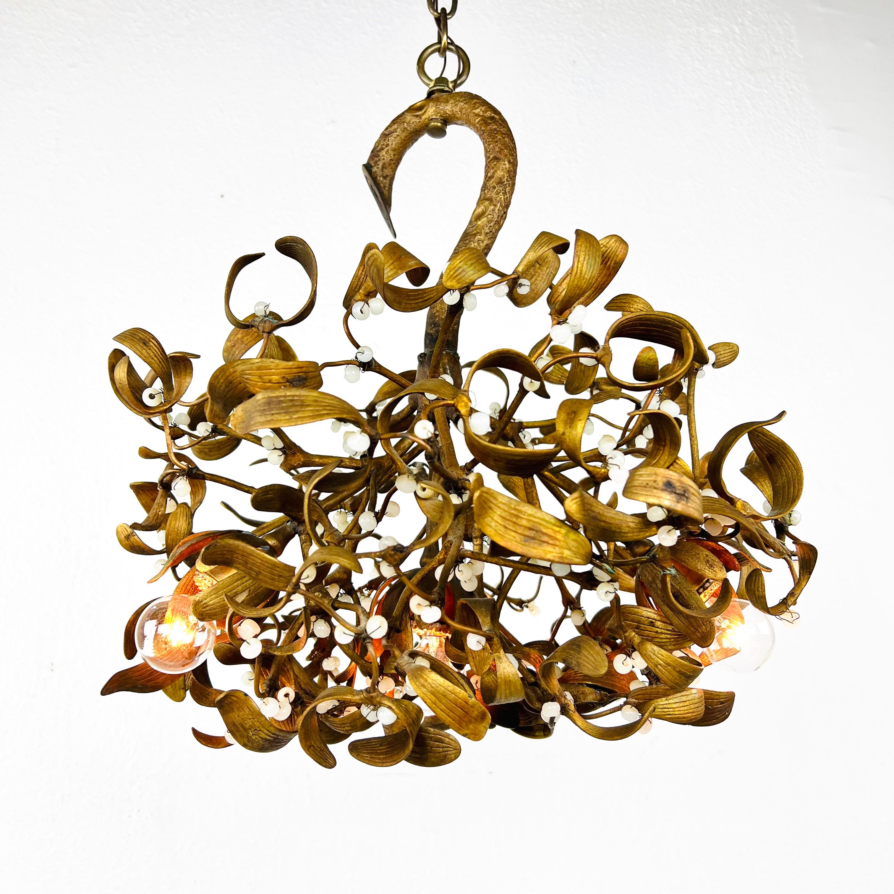 Art Nouveau Bronze Mistletoe Chandelier For Sale 14