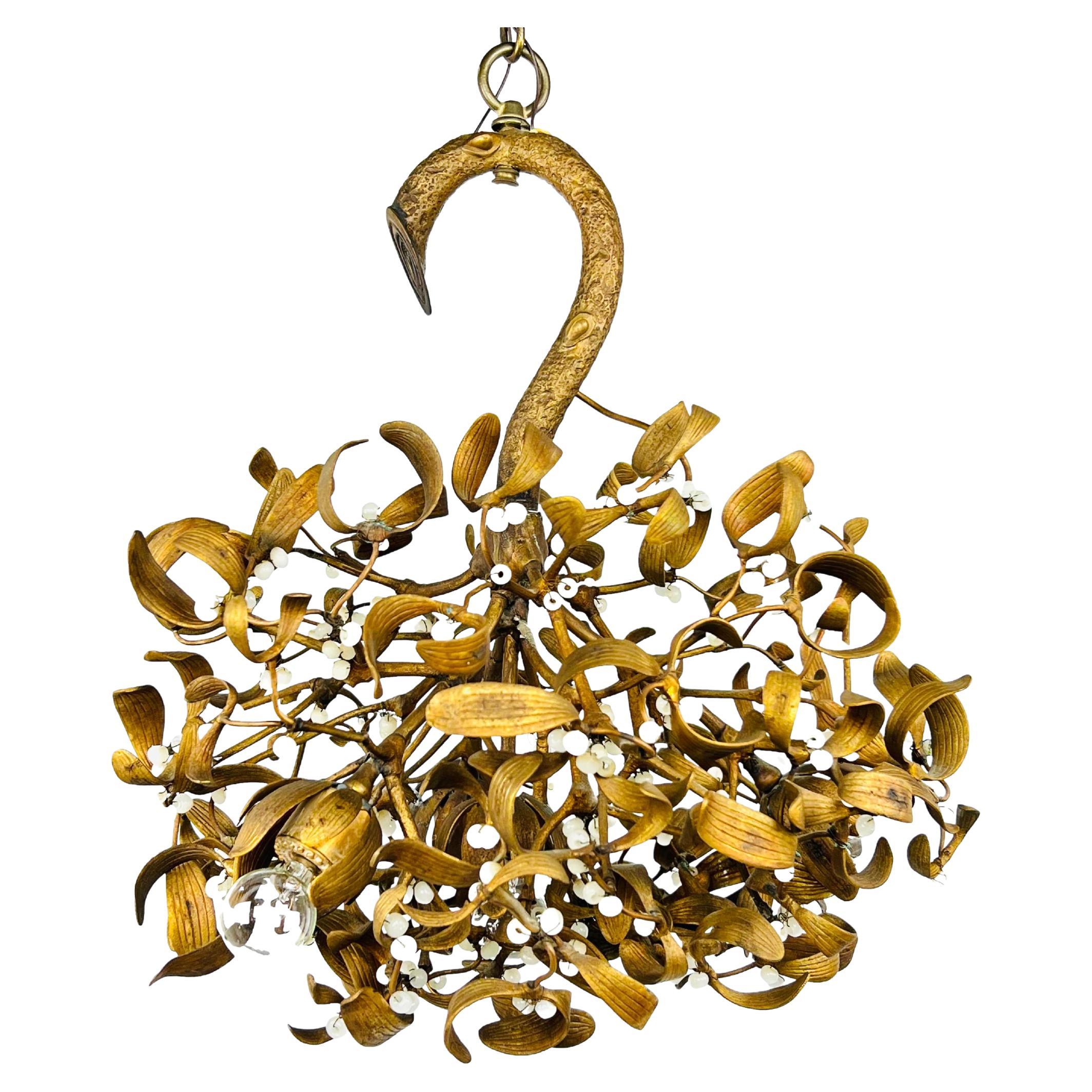 Art Nouveau Bronze Mistletoe Chandelier For Sale