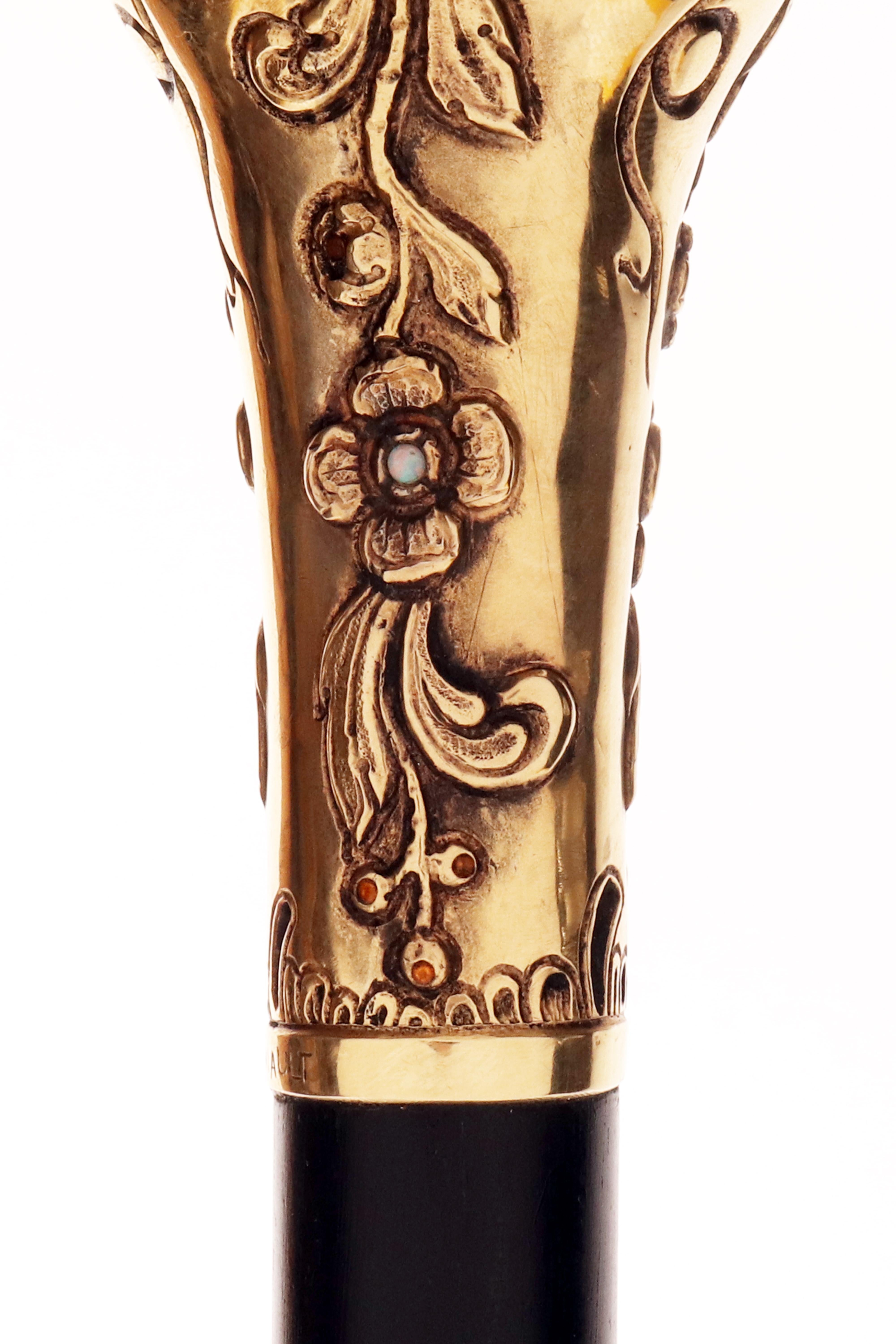 Art Nouvau walking stick, knob with flowers by Henri-Victor Miault, France 1900. For Sale 3